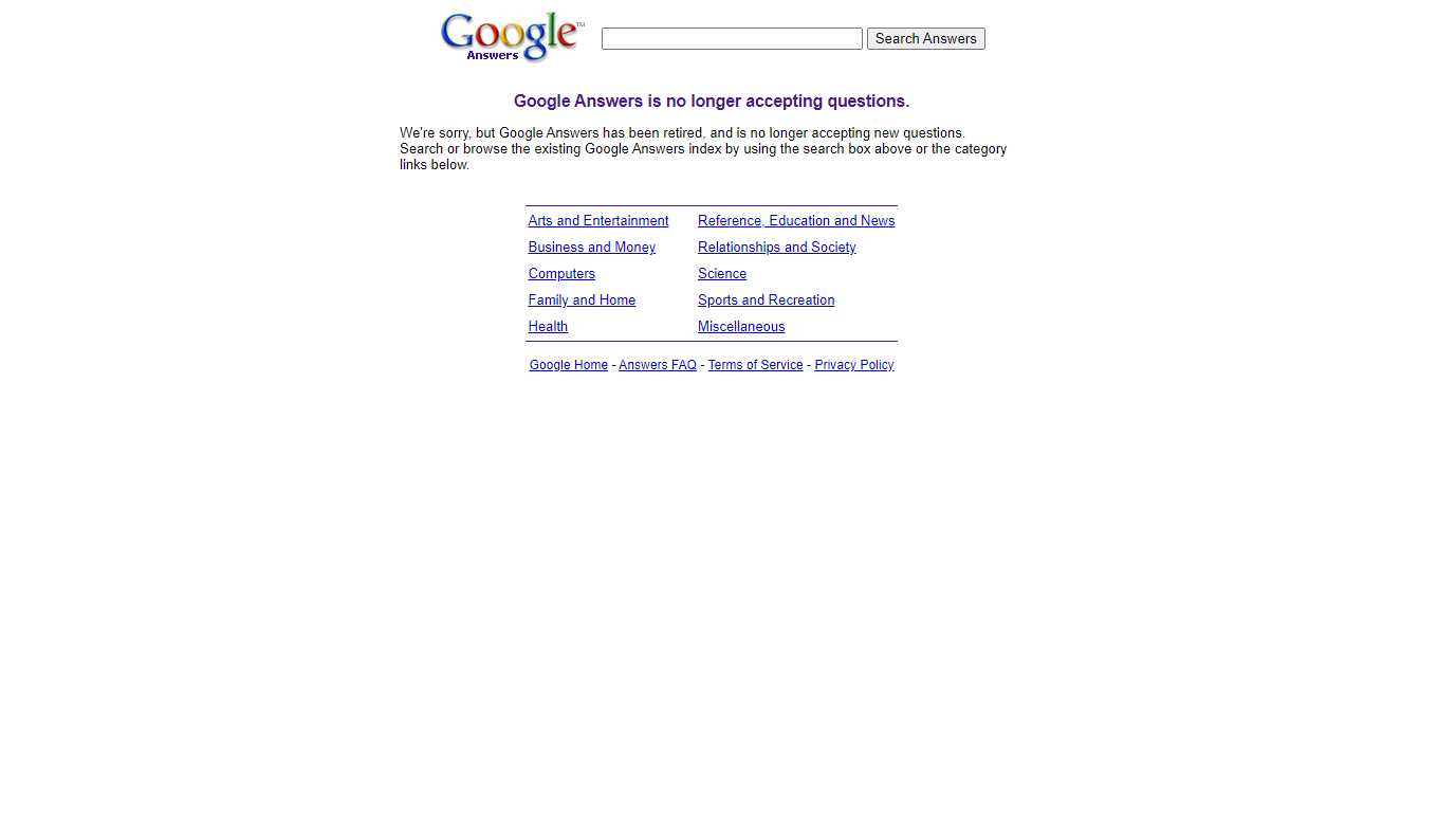 Google Answers today (Image: Google)