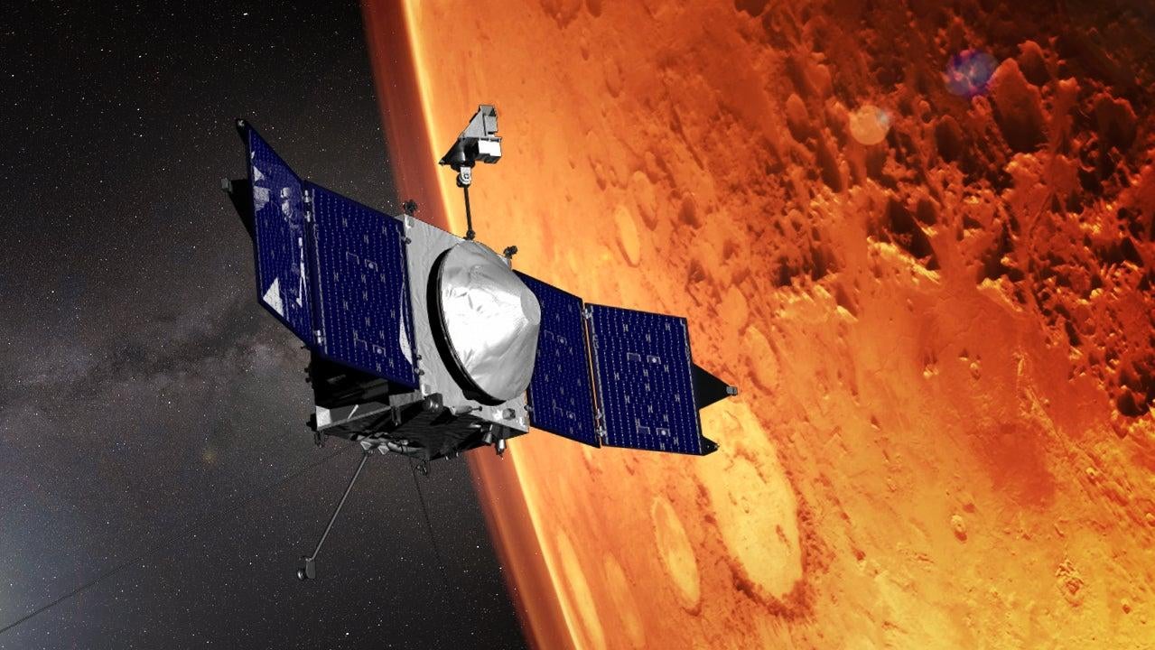 MAVEN launched in November 2013 and entered orbit around Mars in September 2014. (Illustration: NASA)