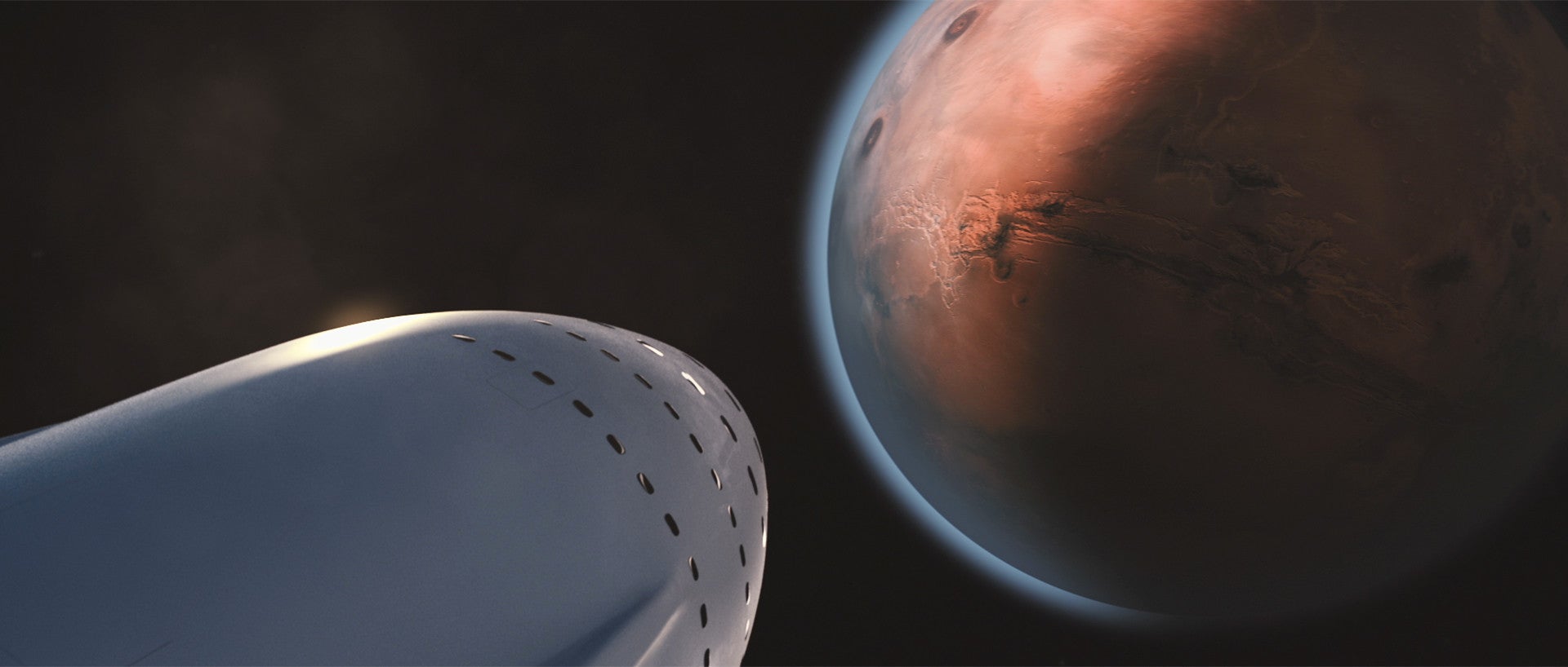 Conceptual image of a Starship spacecraft arriving at Mars.  (Image: SpaceX)