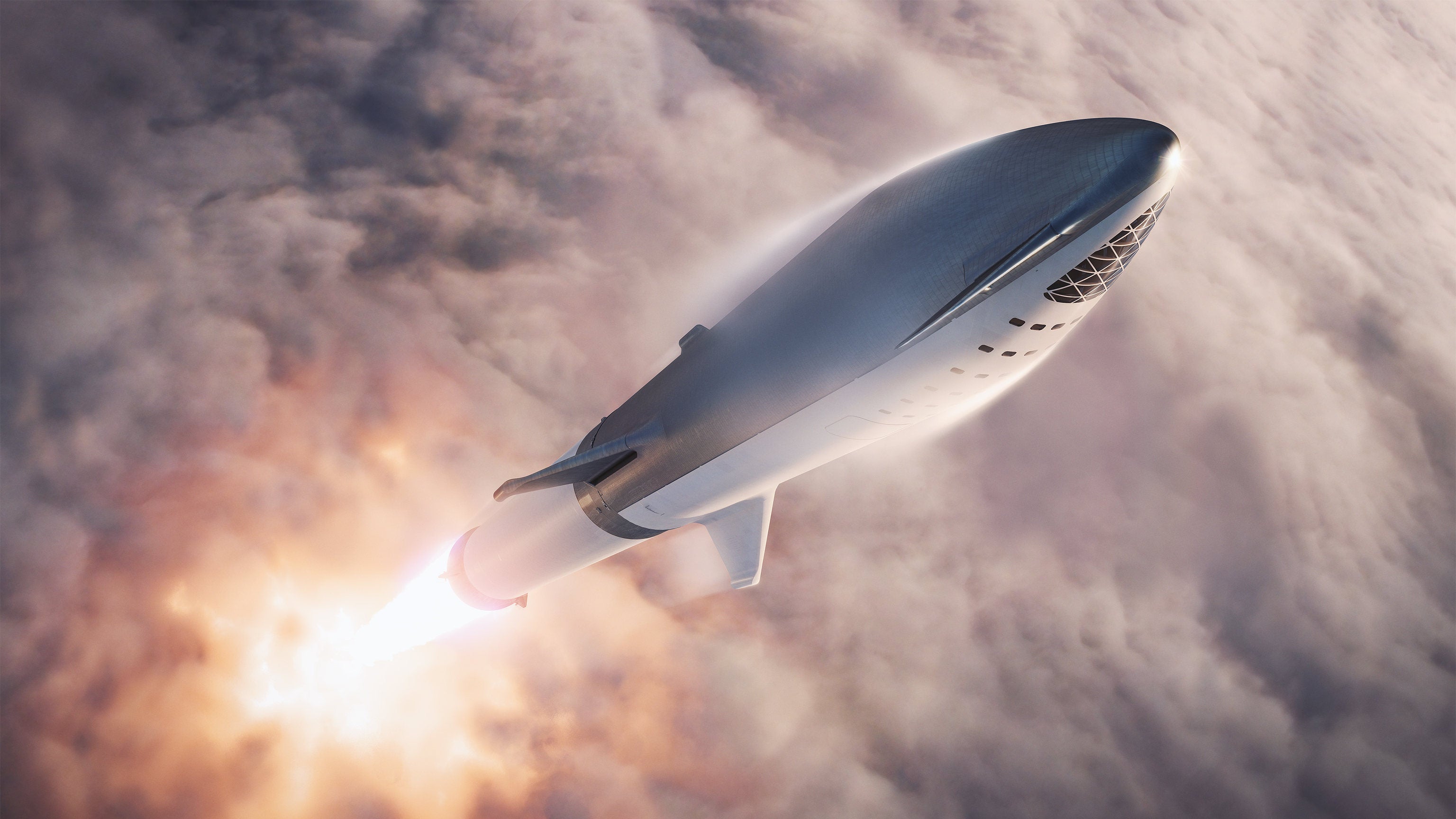Conceptual view of a SpaceX Starship rocket blasting off.  (Image: SpaceX)