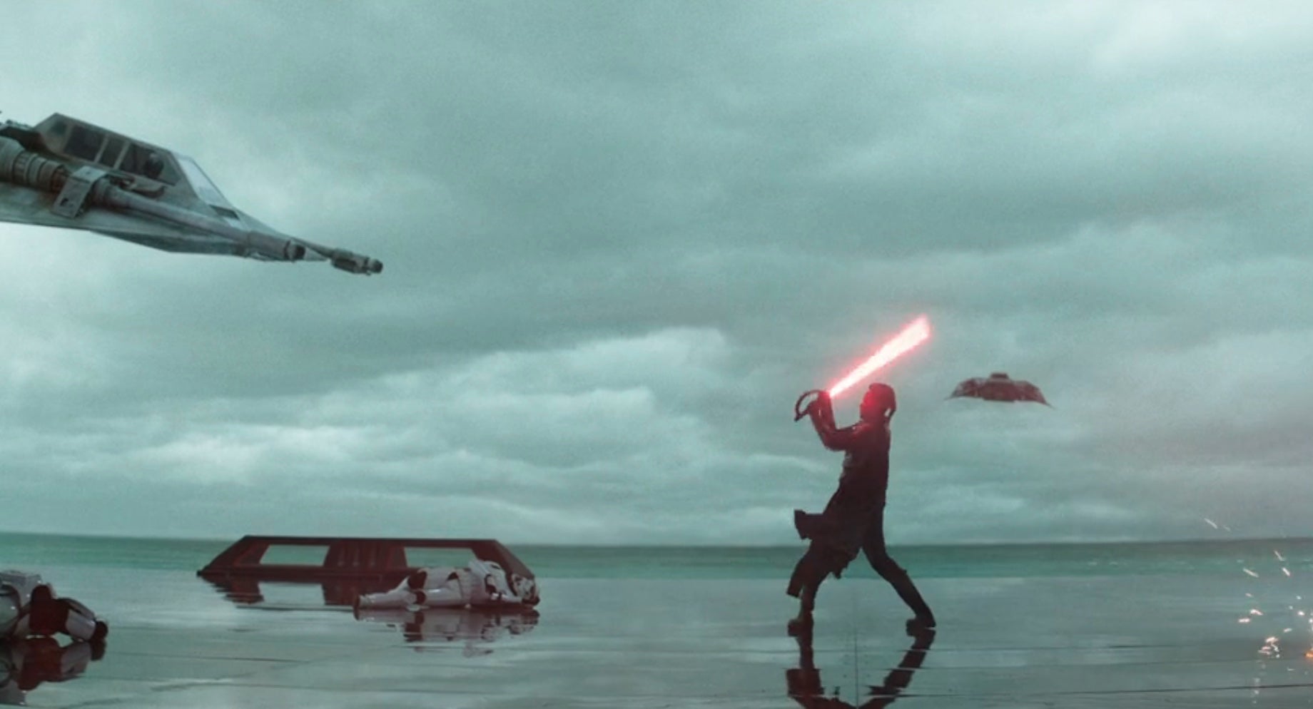 NBD, just Reva fighting a starship. (Screenshot: Disney+/Lucasfilm)