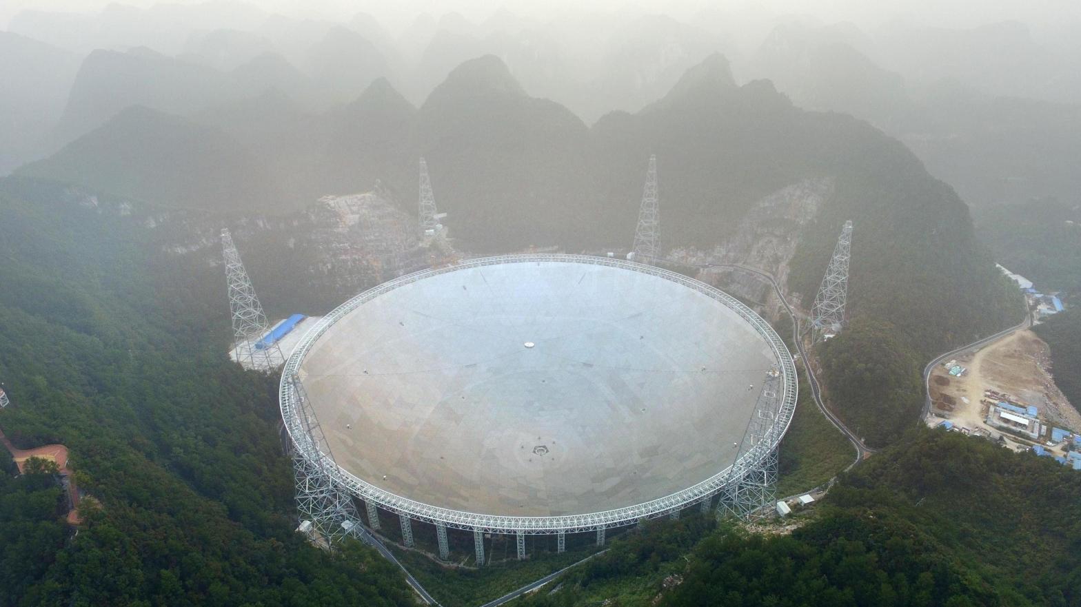The apparent signals were captured by the Sky Eye telescope in China, which is designed to search for extraterrestrial radio transmissions.  (Image: STR/AFP, Getty Images)