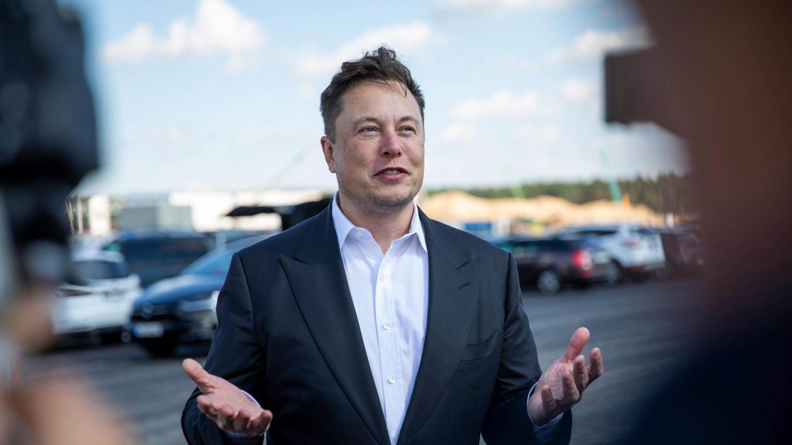 Musk visiting the Tesla 'Gigafactory' outside of Berlin on September 3, 2020. (Image: Maja Hitij, Getty Images)
