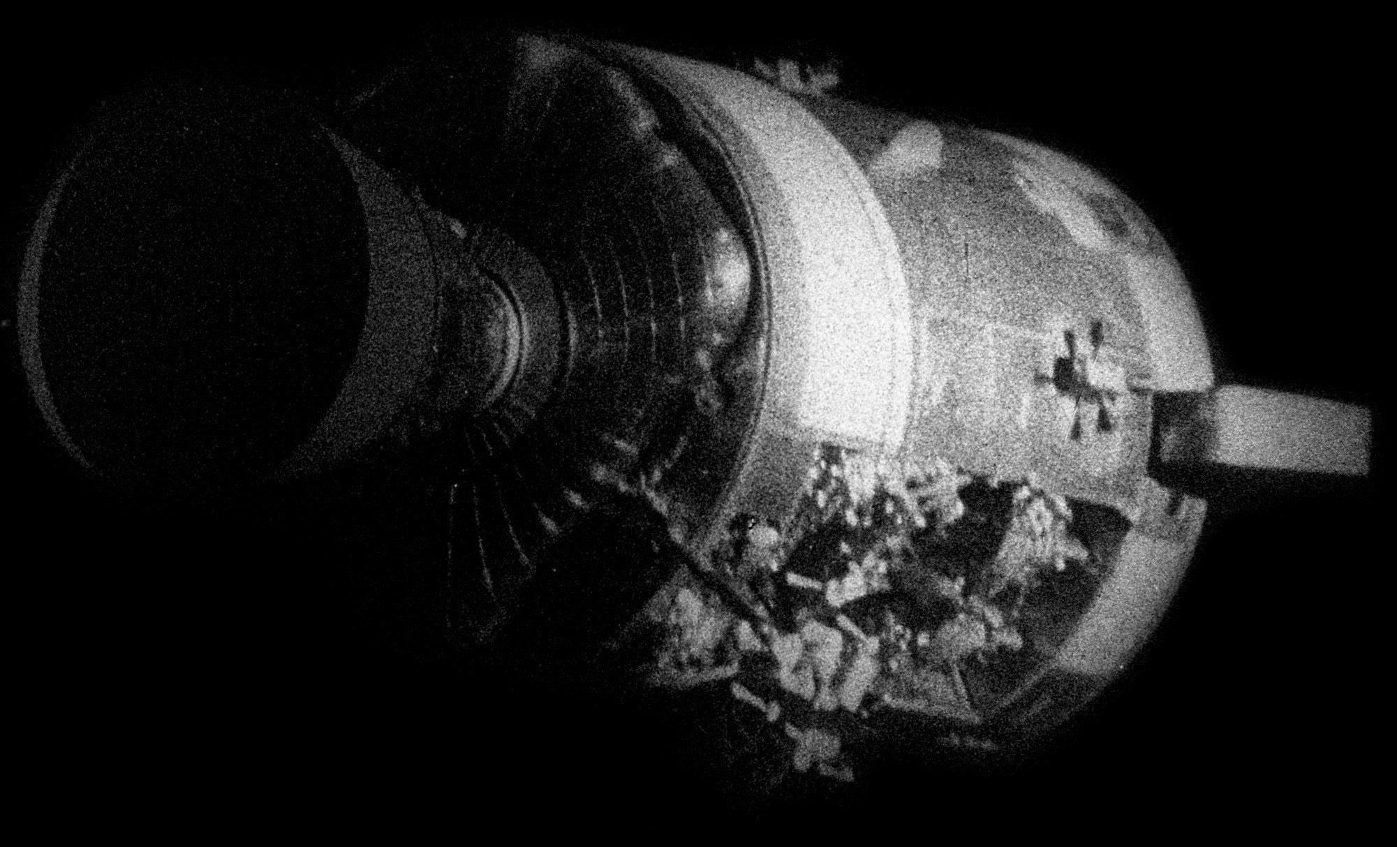 A view of the damaged Apollo 13 service module.  (Photo: NASA)