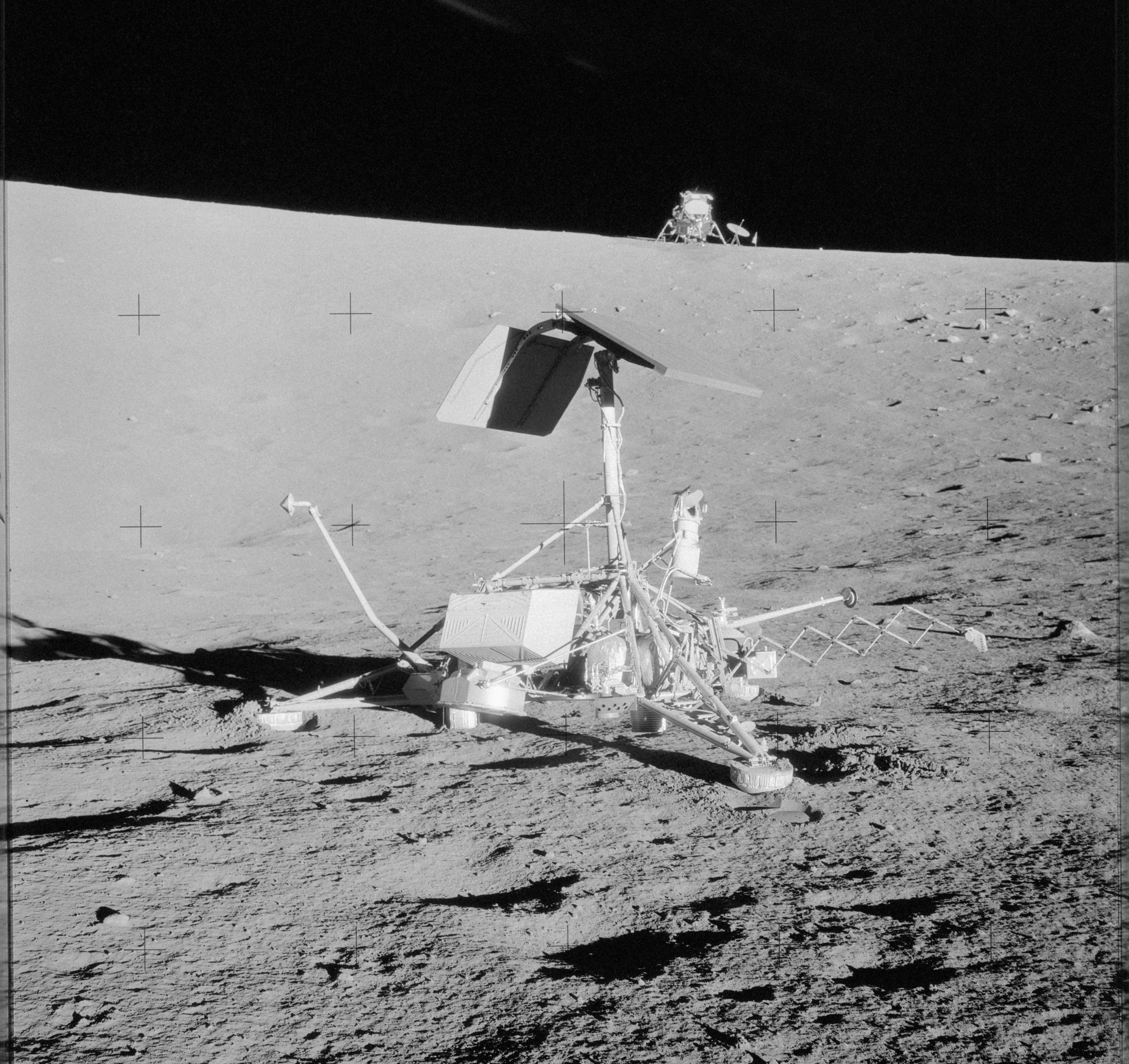 Surveyor 3 on the Moon, with the Apollo 12 Lunar Module in the background.  (Photo: NASA)
