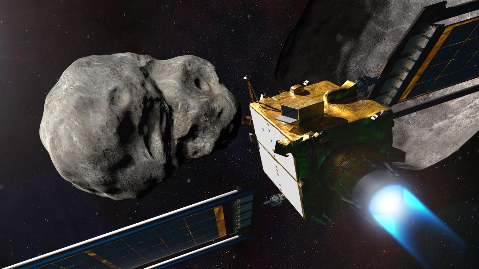 The DART mission will be the first to test asteroid deflection through kinetic impactor technology.  (Illustration: NASA)