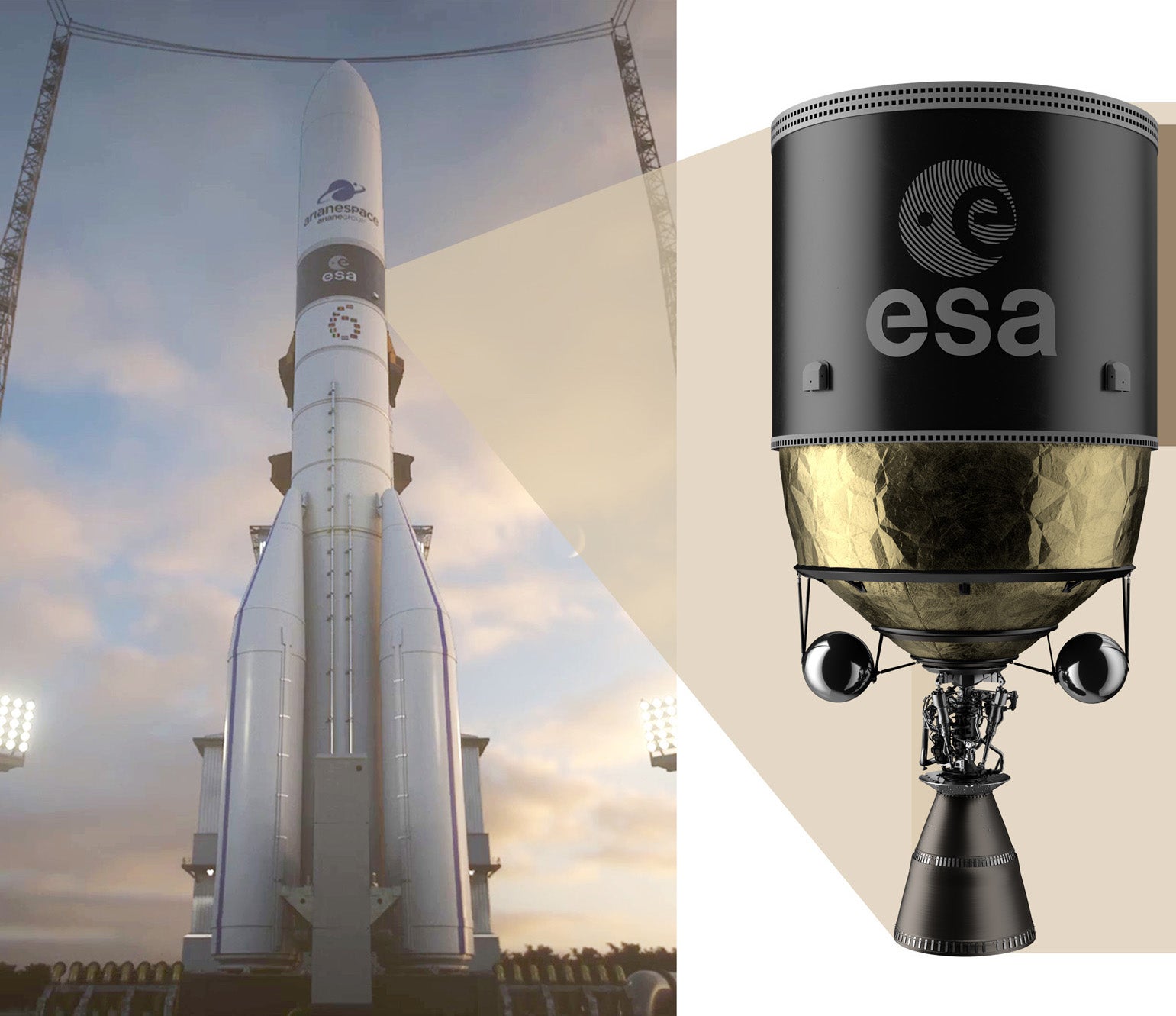 Conceptual view of an Ariane 6 rocket embedded with the Phoebus upper stage. (Image: ArianeGroup)