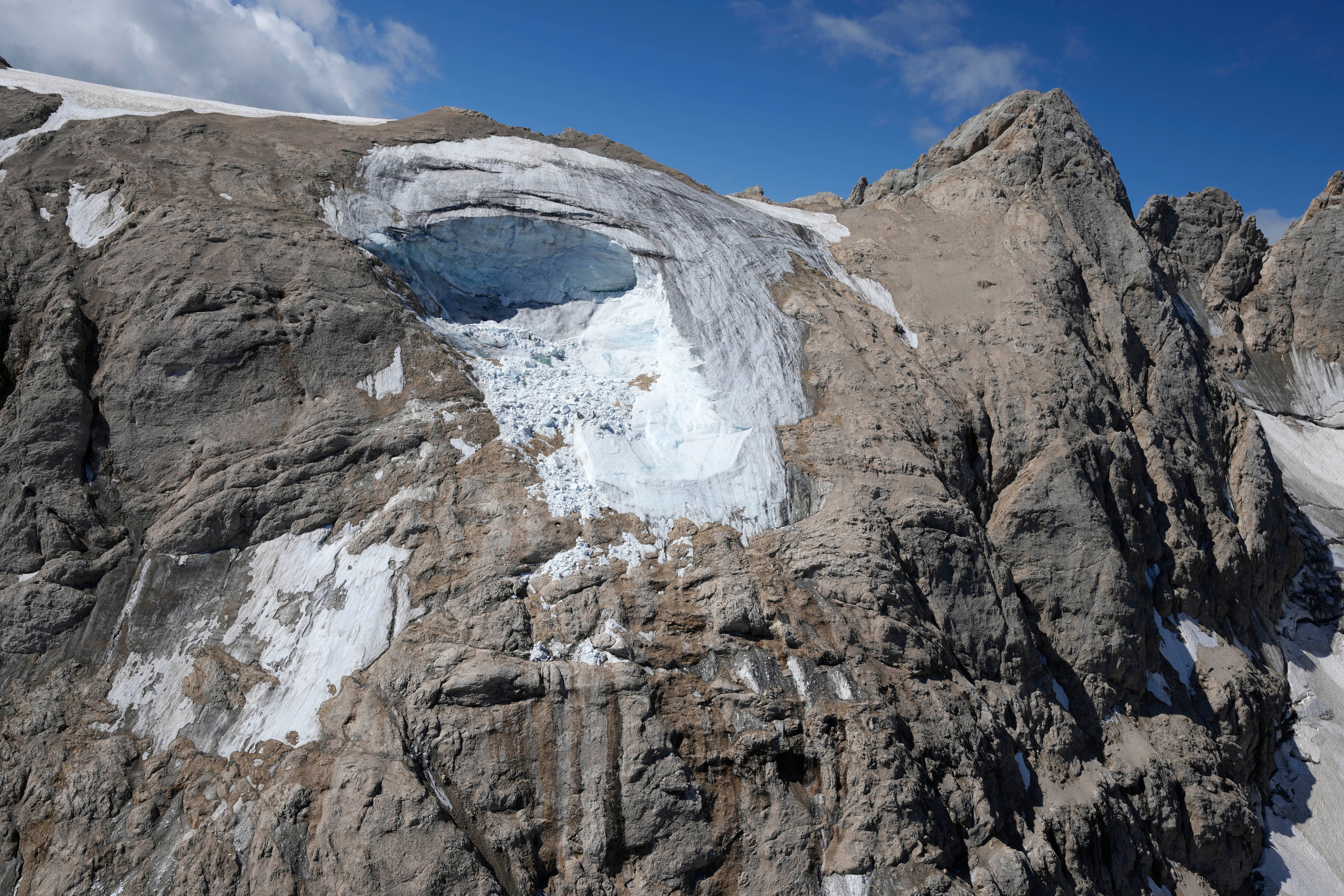 A view of the glacier from a rescue helicopter. (Photo: Luca Bruno, AP)