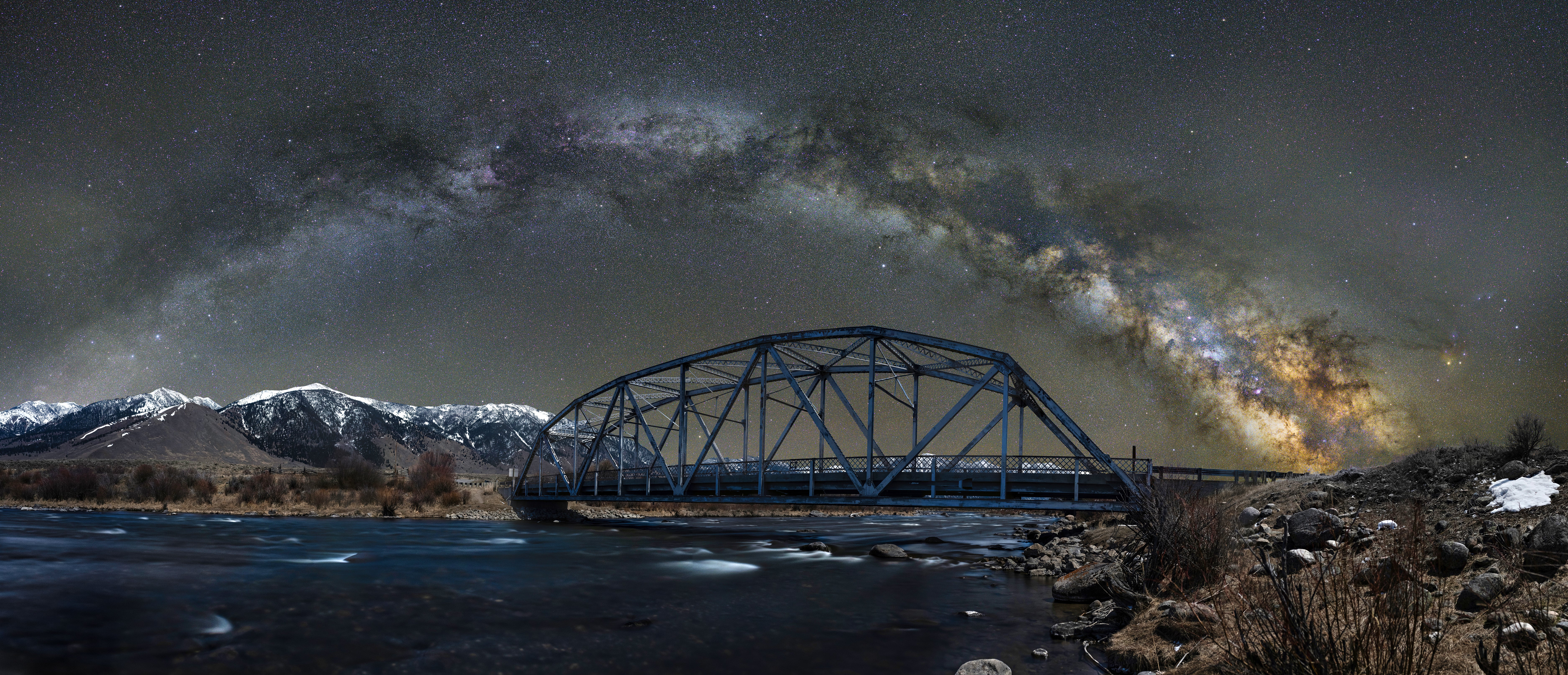 A bridge in Montana, the Milky Way behind it. (Photo: © Jake Mosher)