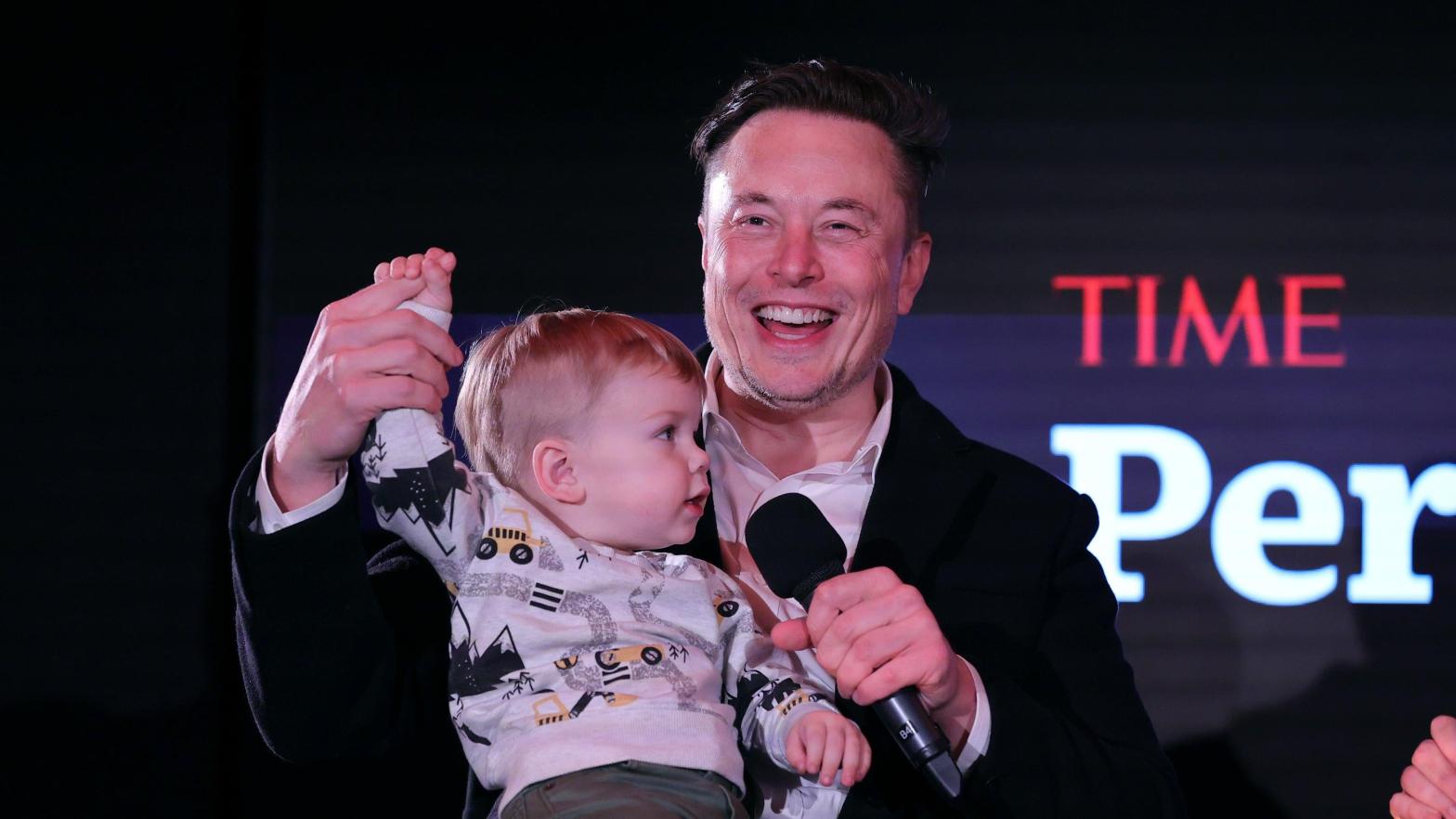 Elon Musk and son X Æ A-12 on stage TIME Person of the Year on December 13, 2021 in New York City.  (Photo: Theo Wargo, Getty Images)
