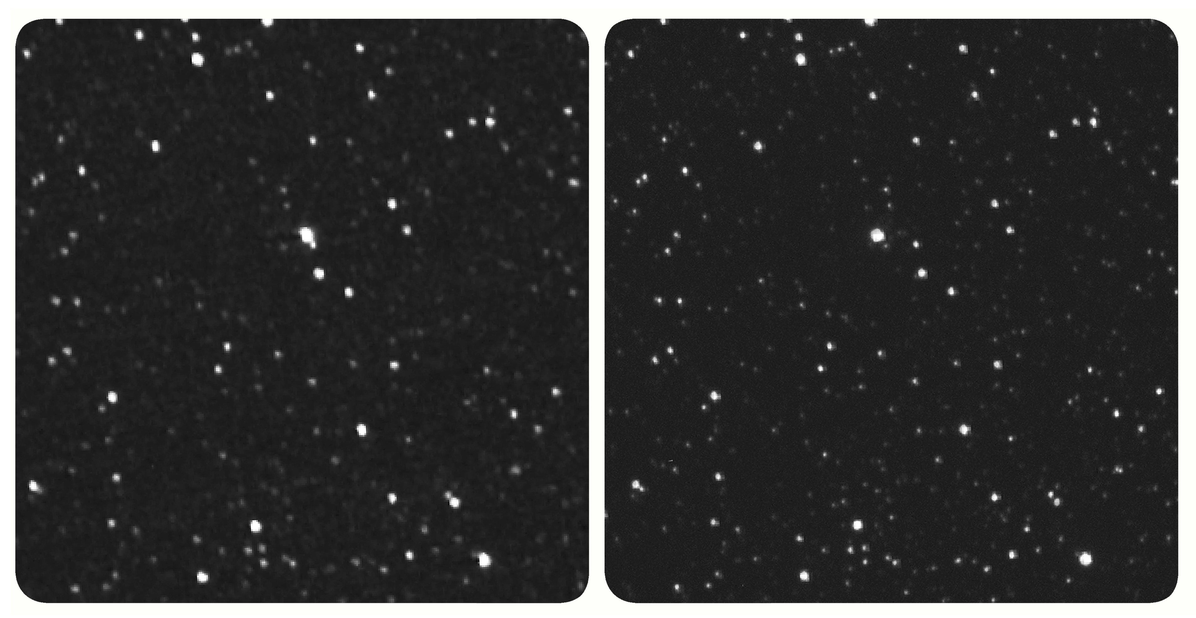 Two views of Proxima Centauri, the one on the left from New Horizons and the one on the right from Earth.  (Image: NASA)