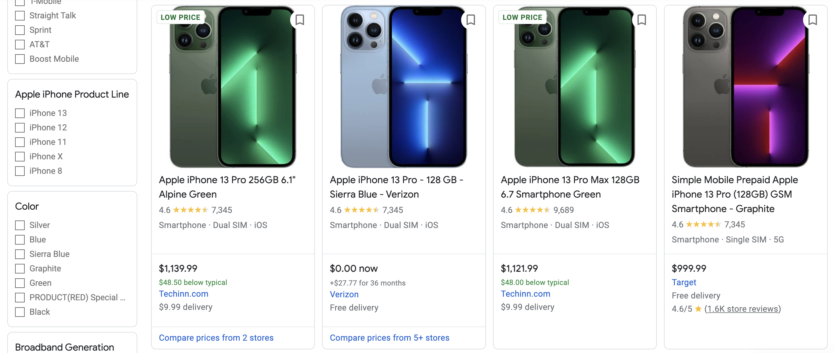 Google Shopping compares prices across different sites (Screenshot: Google)