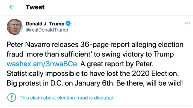 Trump's December 19, 2020 tweet urging supporters to flock to D.C. on January 6.  (Screenshot: Twitter)