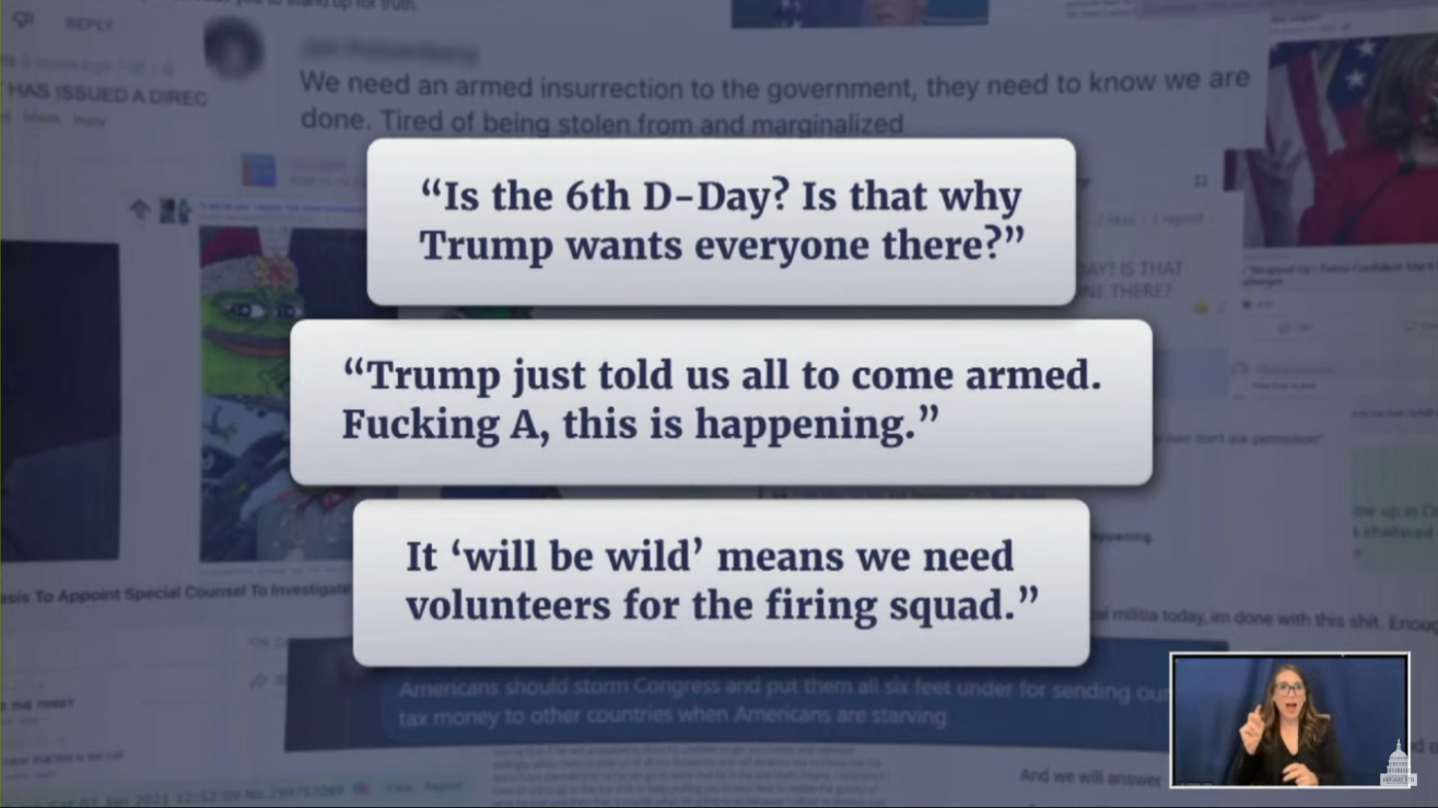 Replies to Trump's call for a Jan. 6 rally by users on social media, per the Jan. 6 committee.  (Screenshot: Select Committee to Investigate the January 6th Attack on the United States Capitol.)