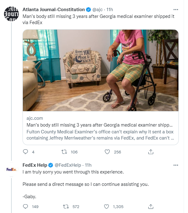 FedEx’s Twitter Account Is Sorry About That Body They Lost