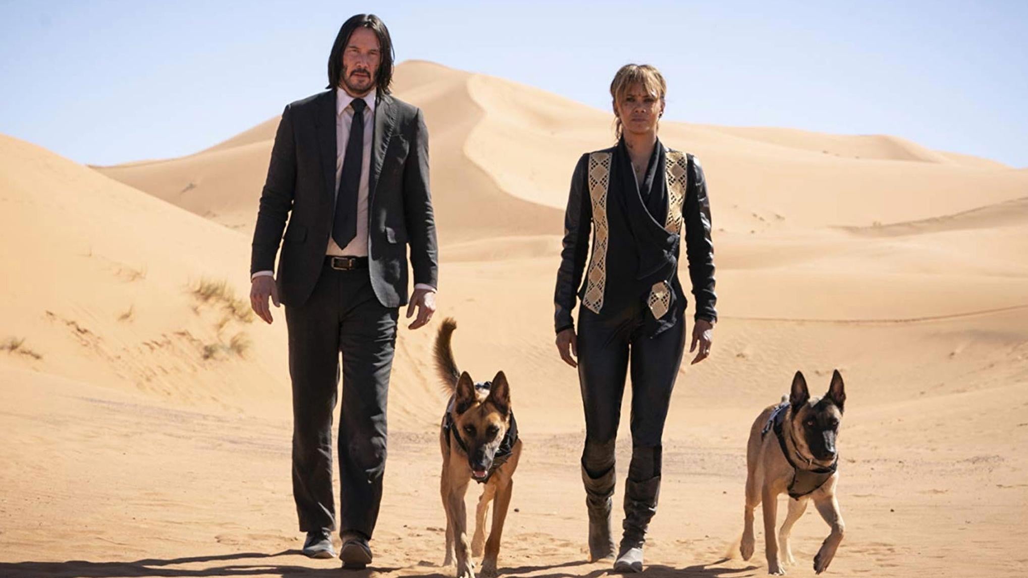 Keanu Reeves and Halle Berry in John Wick 3. (Image: Lionsgate)