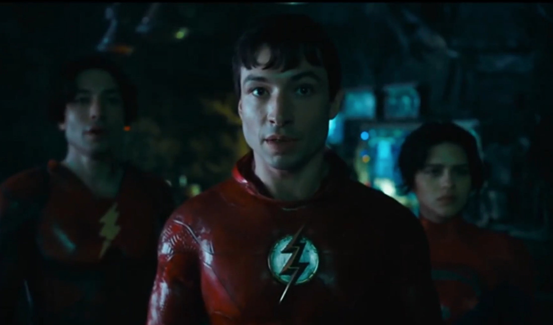 Ezra Miller (times two) in The Flash. (Image: Warner Bros.)