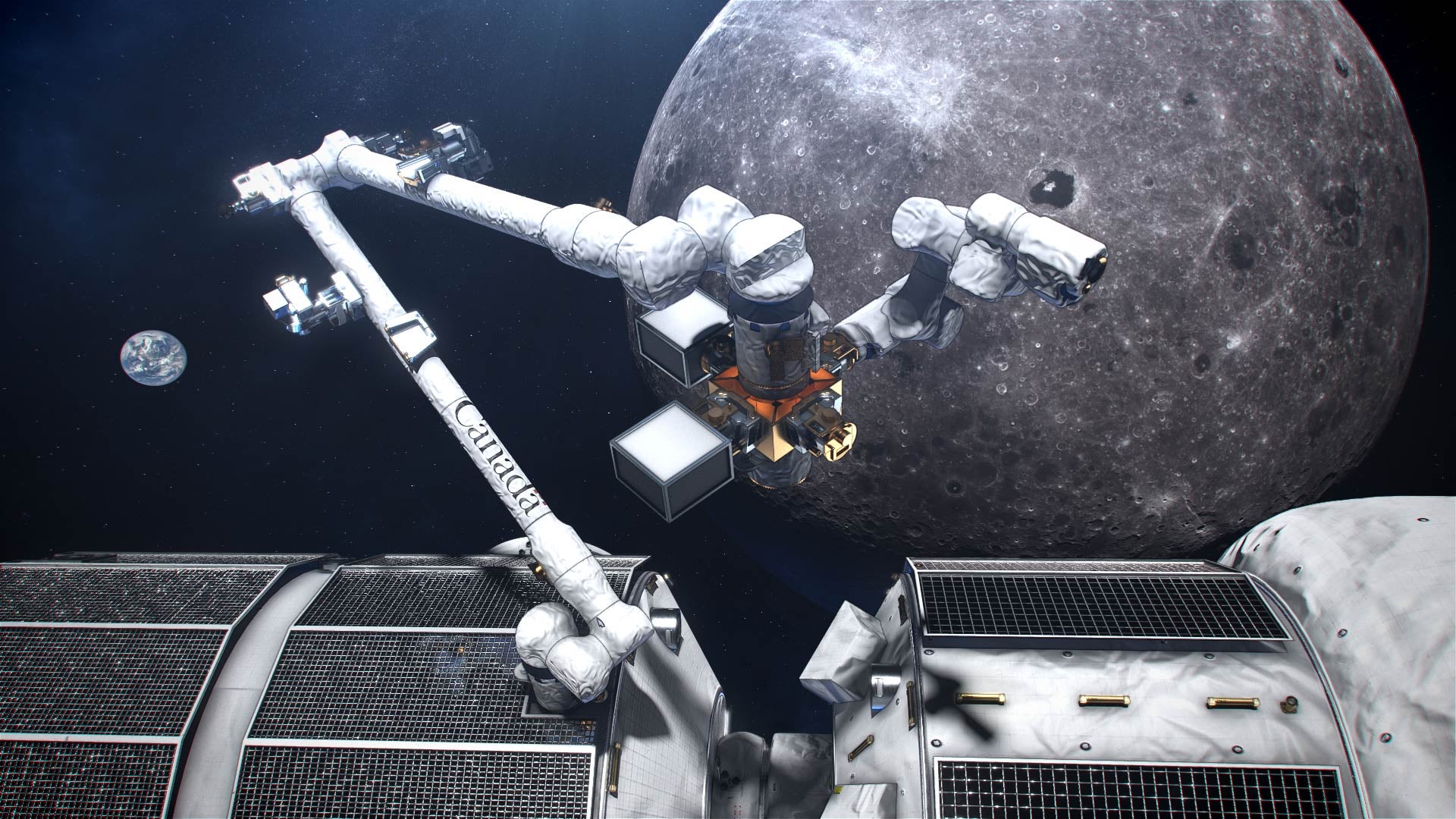 Conceptual image showing the Canadian Space Agency's Canadarm3.  (Image: CSA/NASA)