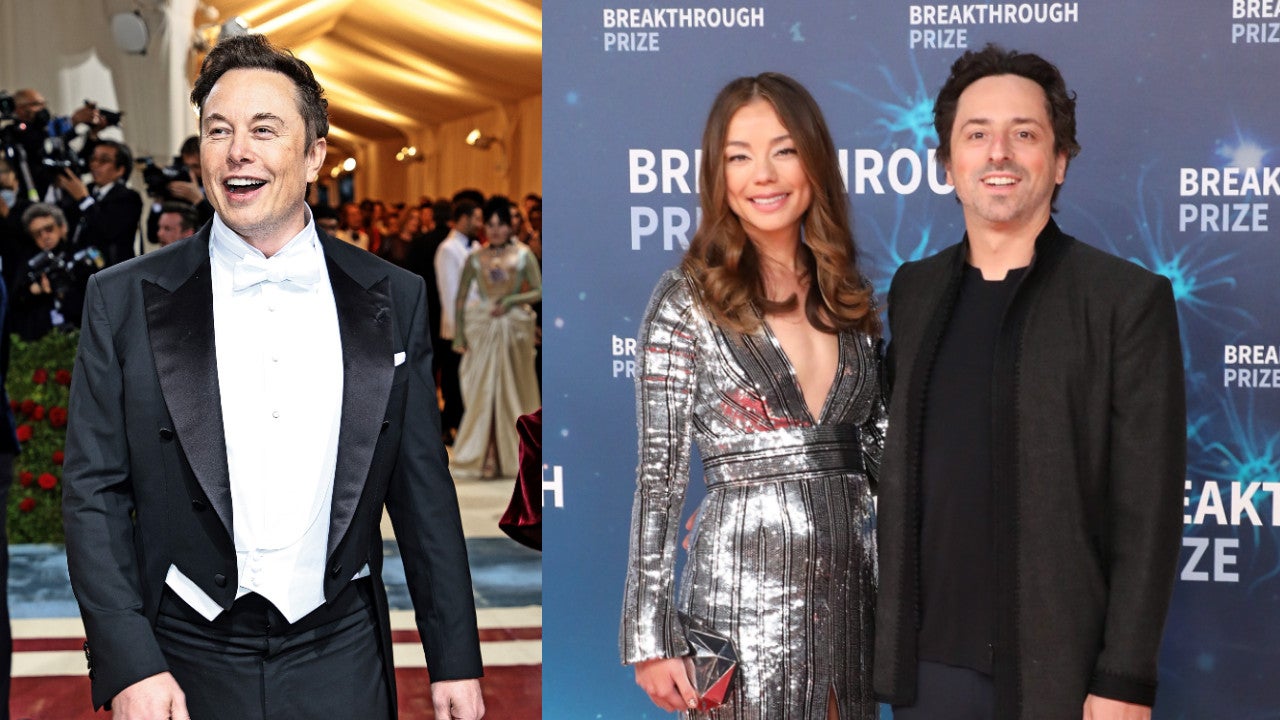 Elon Musk at the Met Gala on May 2, 2022 (left), Nicole Shanahan and Sergey Brin at NASA Ames Research Centre on November 03, 2019 (right) (Image: Dimitrios Kambouris / Taylor Hill, Getty Images)