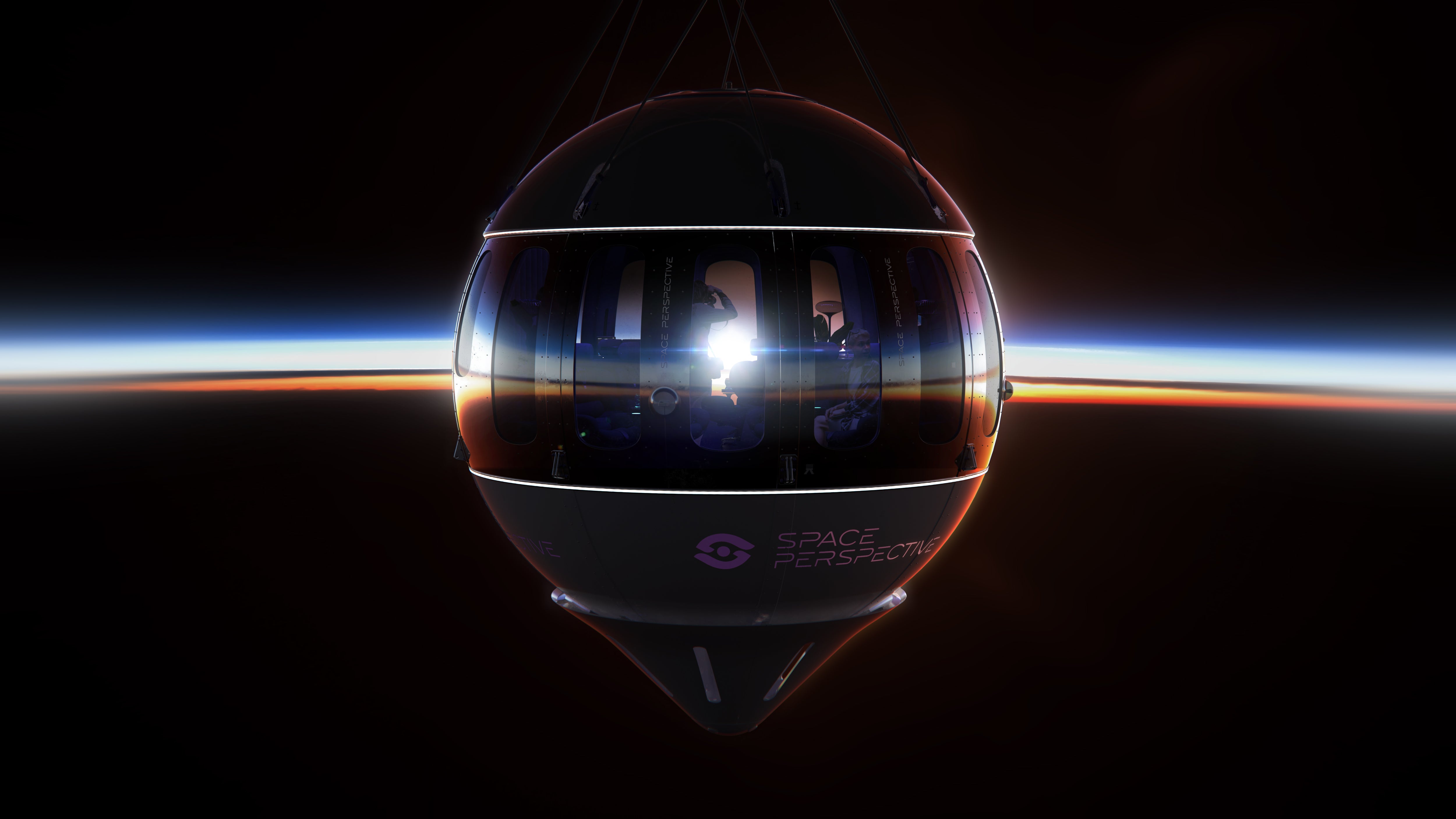 Conceptual view showing the front of the capsule during sunrise.  (Image: Space Perspective)