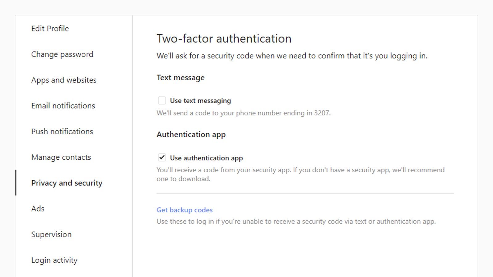 Instagram is one app that offers two-factor authentication. (Screenshot: Instagram)
