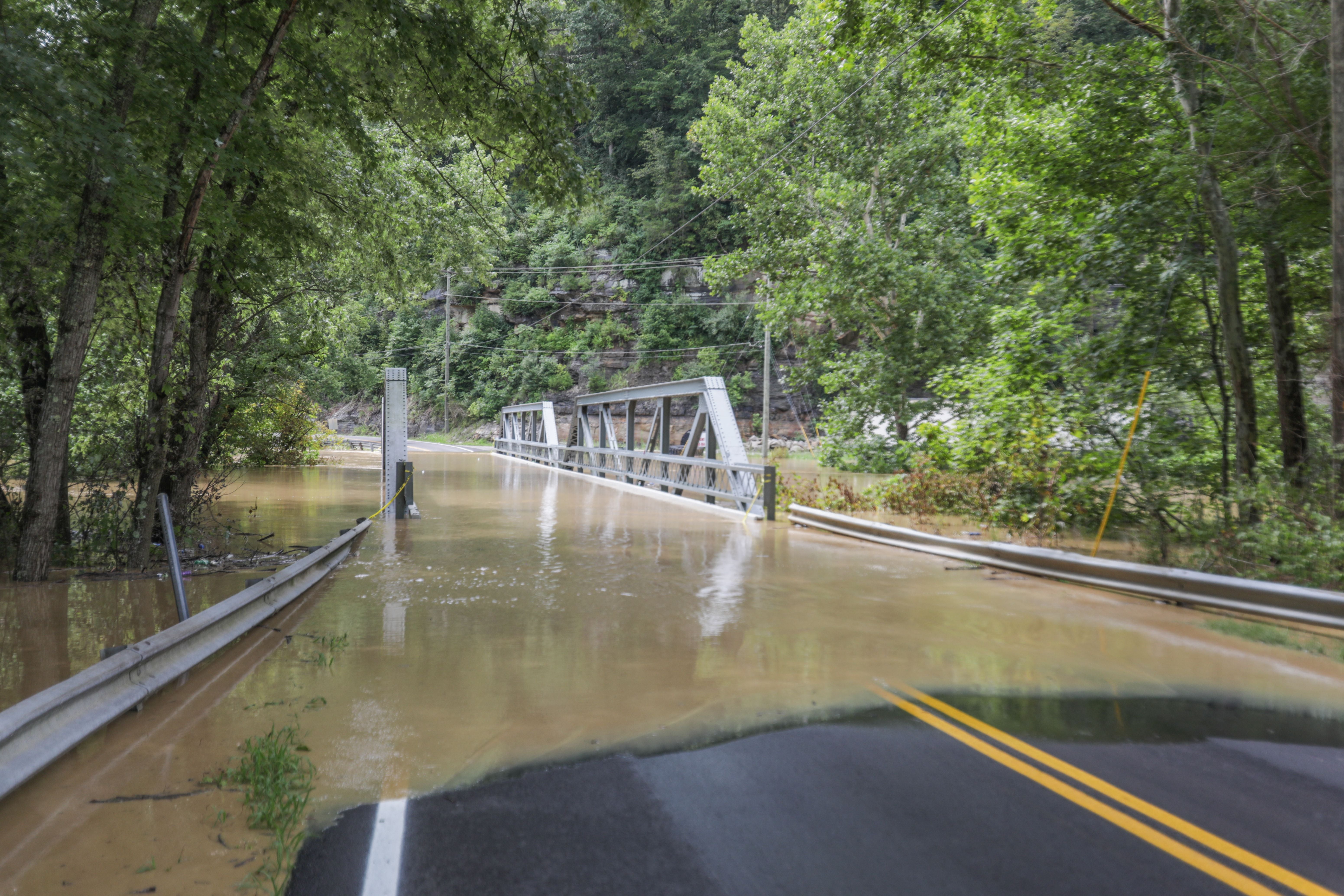 A bridge and road are flooded outside of Jackson.  (Photo: Leandro Lozada / AFP, Getty Images)