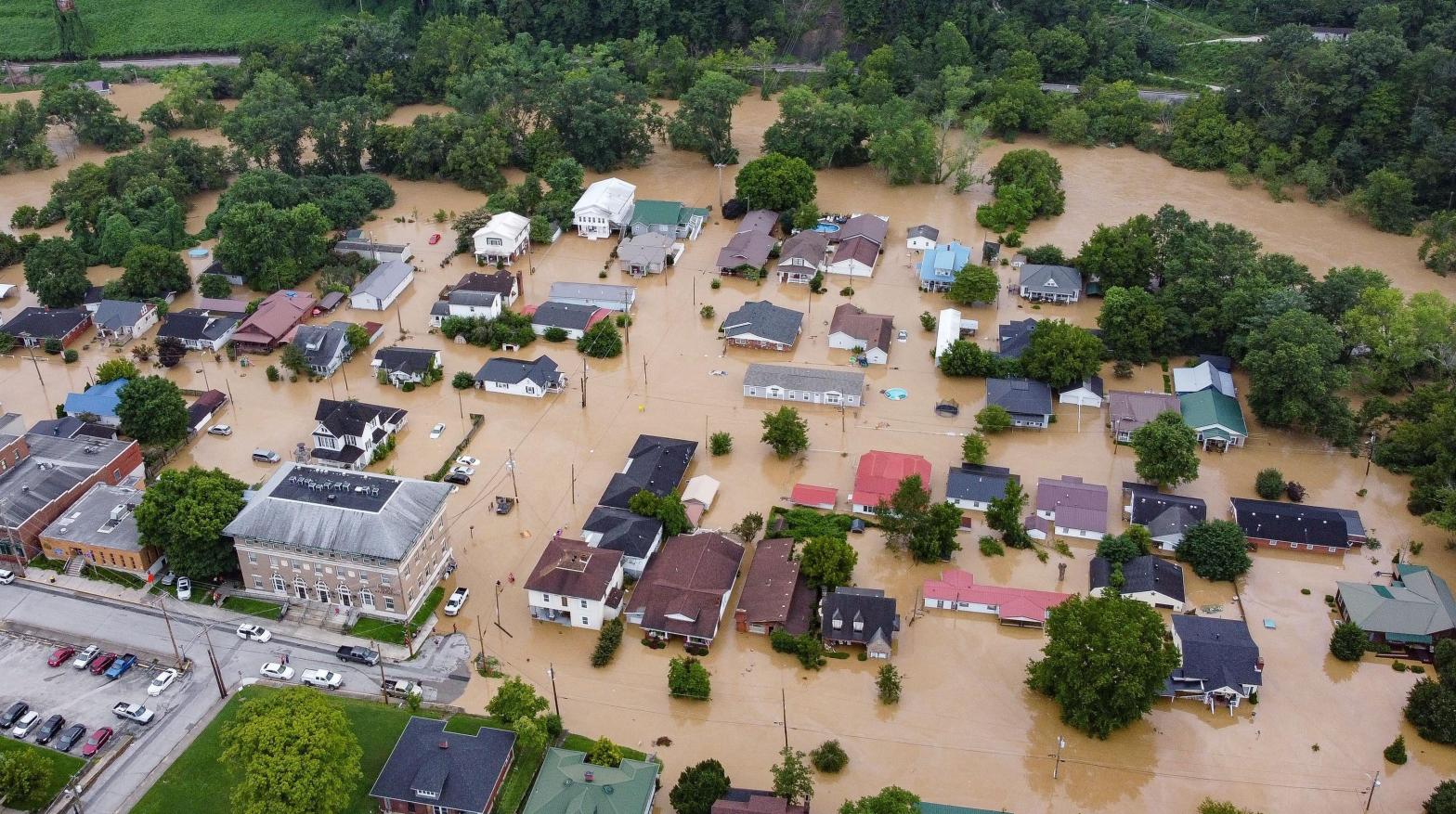 An aerial view of the flooding in Jackson, Kentucky. (Photo: Leandro Lozada / AFP, Getty Images)