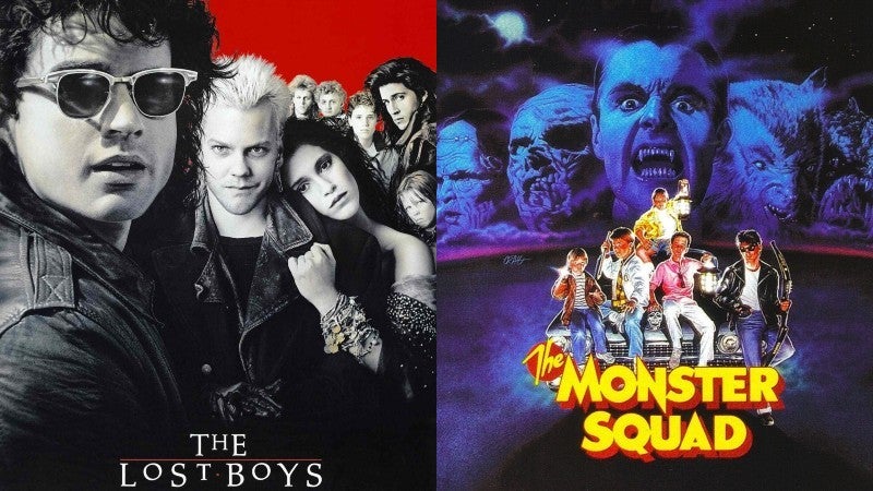 The posters for The Lost Boys and The Monster Squad (Image: WB/Sony)