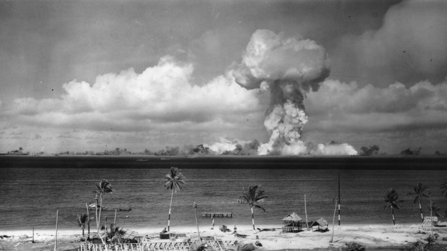 Some of the first nuclear bombs were tested off the coast of the Bikini Atoll in July 1946. (Image: Keystone, Getty Images)
