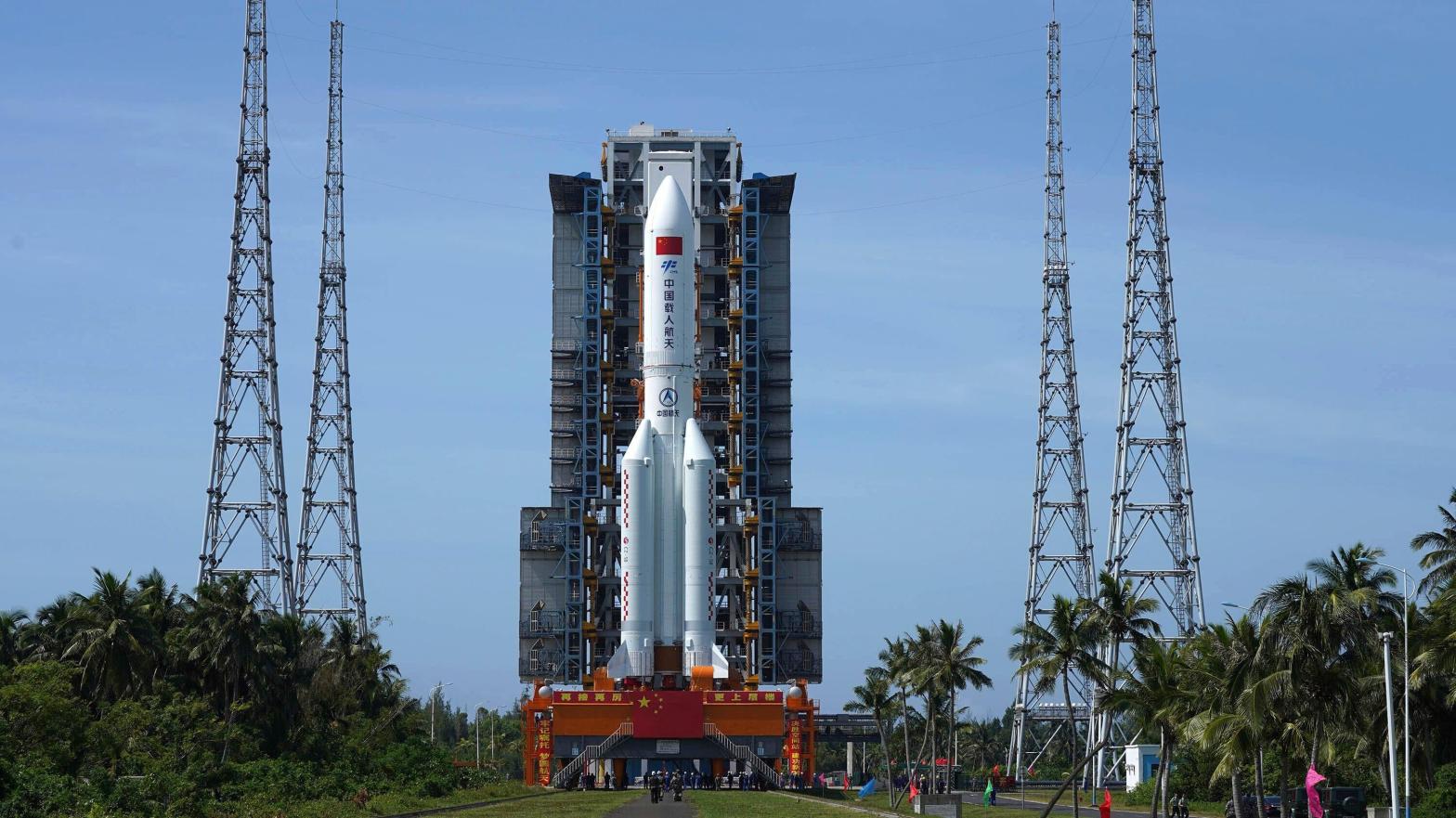 The Long March 5B rocket prior to launch.  (Photo: Liu Huaiyu, AP)