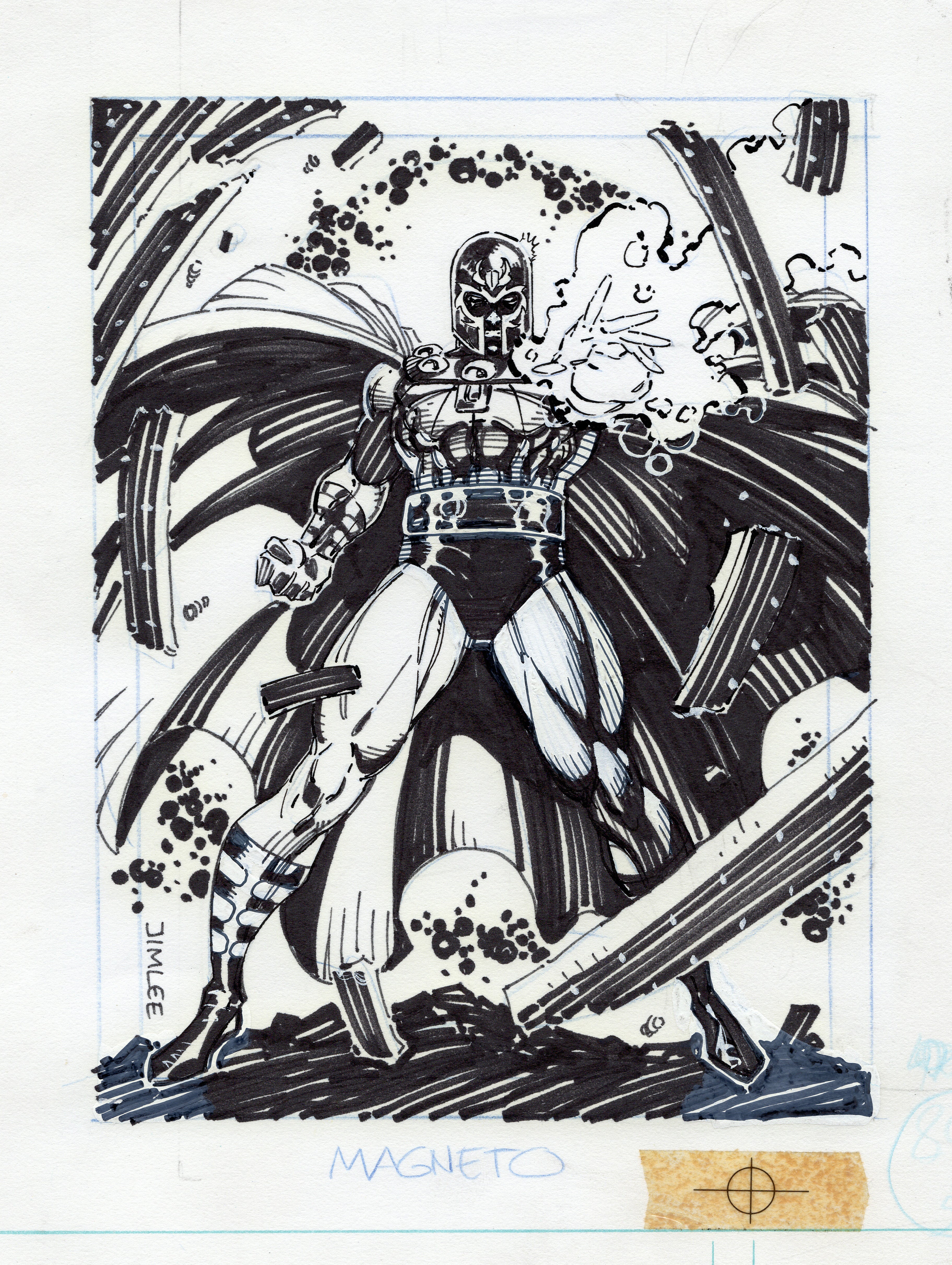 Original artwork by Jim Lee for card no. 137, Magneto, in the Uncanny X-Men Trading Cards set. Ink over pencil.  (Image: © 2022 MARVEL)