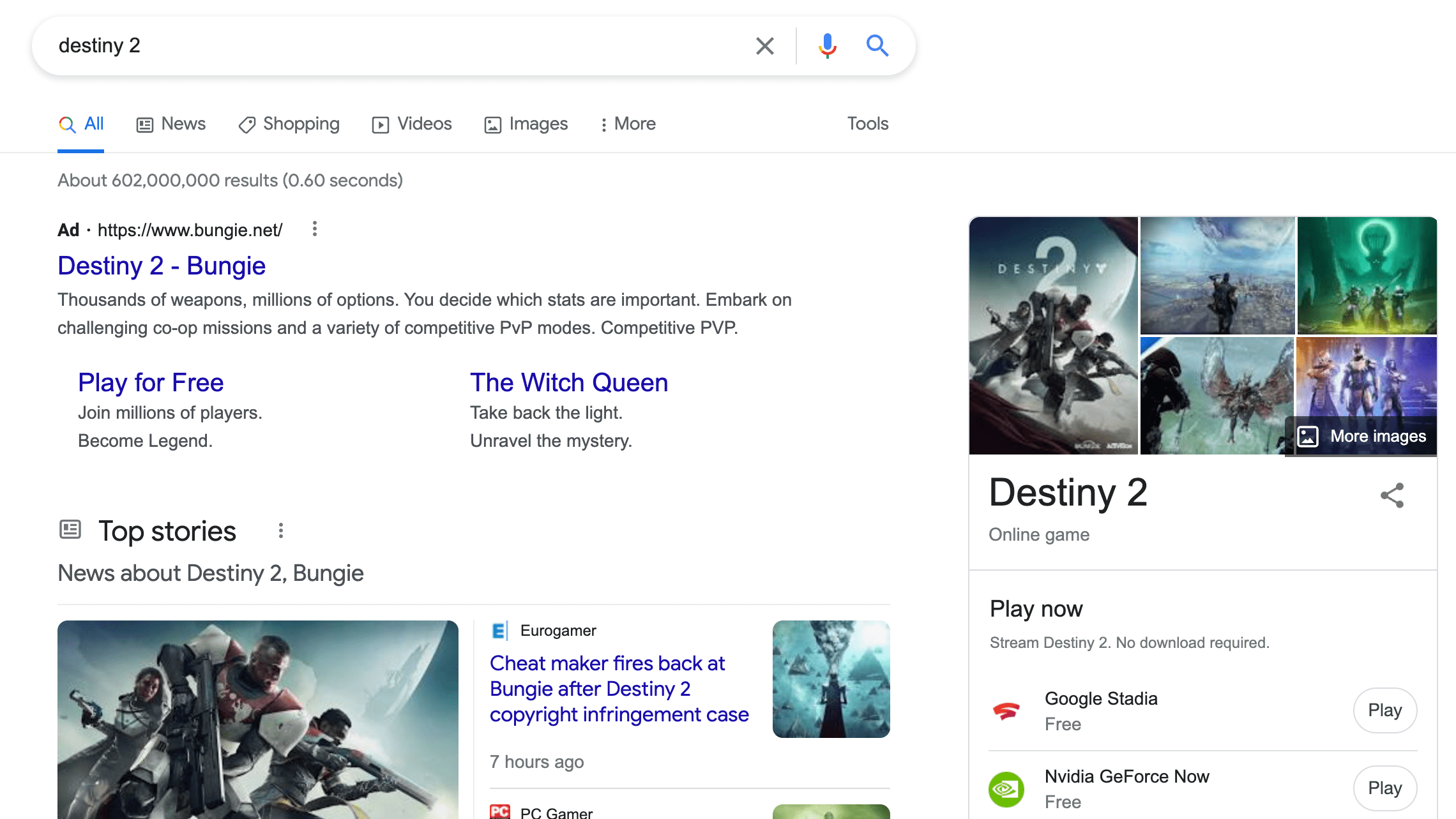 What you'll see if you have the Play Now ability available on Google Search.  (Screenshot: Michelle Ehrhardt / Gizmodo)