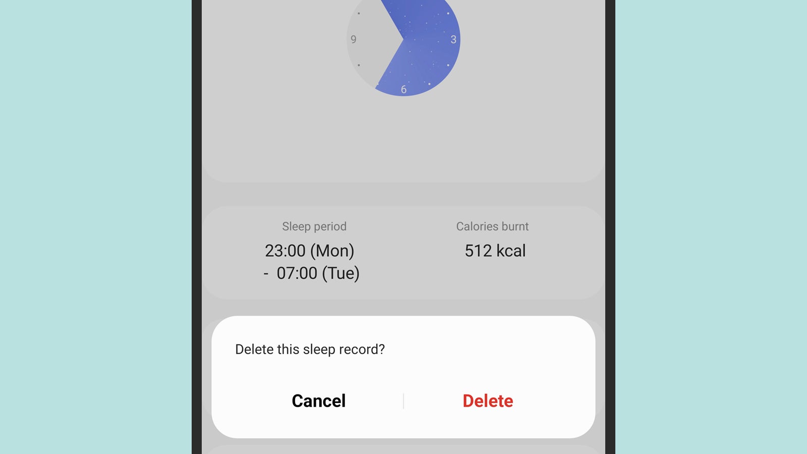 Deleting sleep logs in Samsung Health. (Screenshot: Samsung Health)