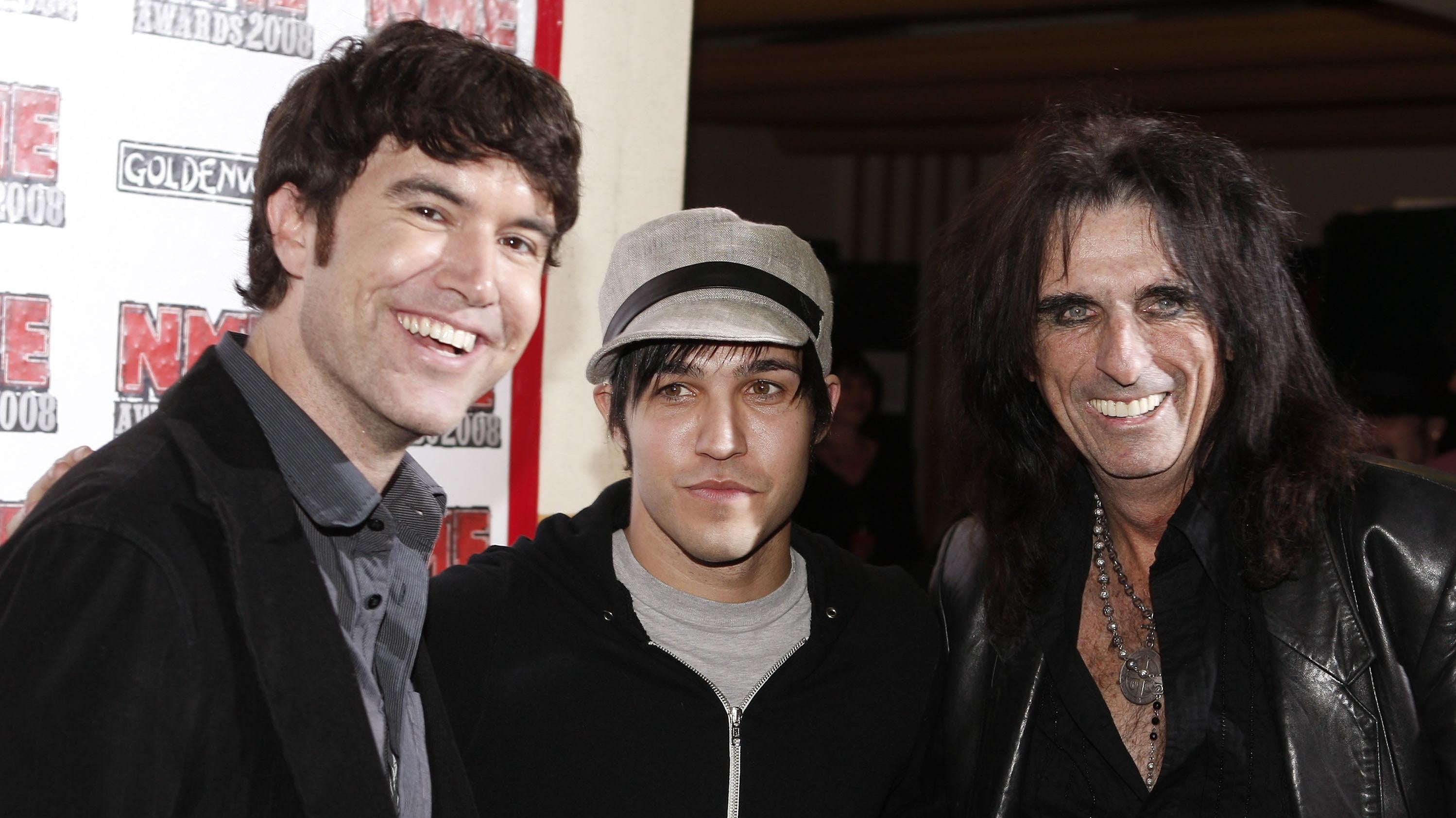 Believe it or not, more than one photo of MySpace Tom exists. Here he is with Fall Out Boy's Pete Wentz and Alice Cooper in 2008. (Photo: Getty, Getty Images)