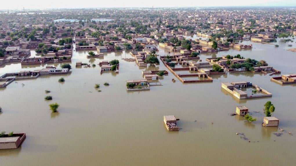 This aerial view shows a flooded residential area after heavy monsoon rains in Balochistan province on August 29, 2022 (Photo: FIDA HUSSAIN/AFP, Getty Images)