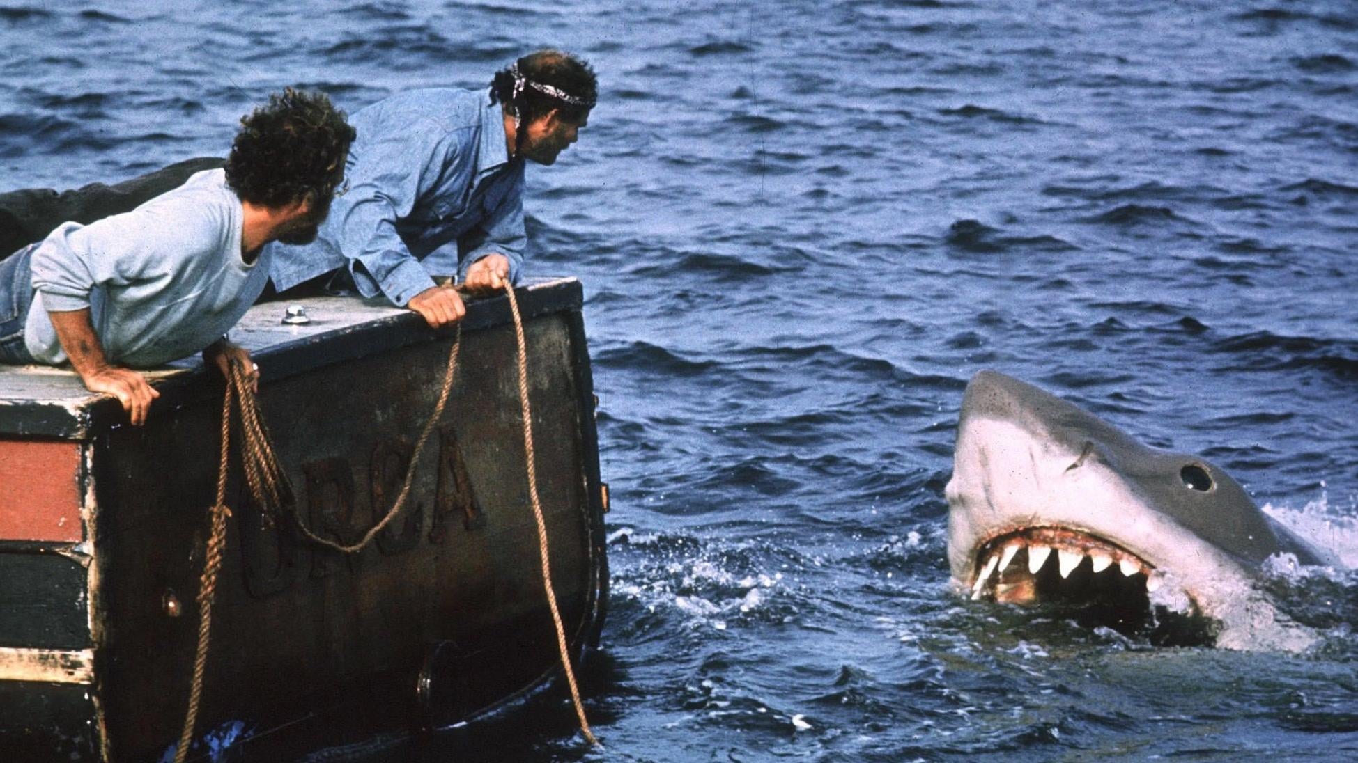 Jaws coming for Hooper and Quint. (Image: Universal)