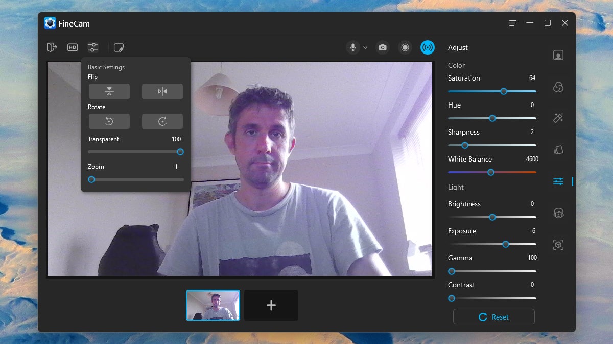 Finecam gives you plenty of settings and features to play around with. (Screenshot: Finecam)