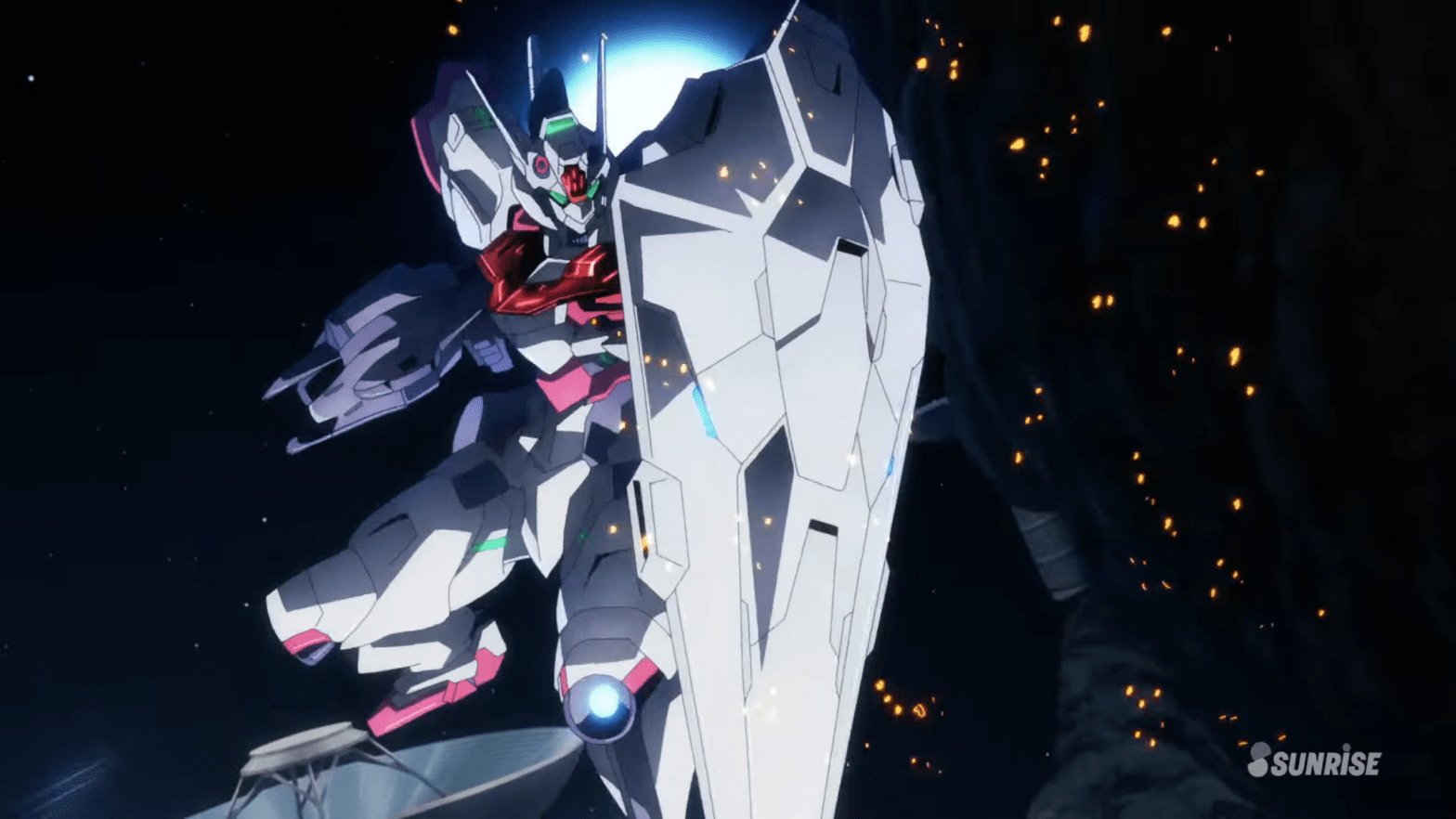 The Gundam Lfrith takes flight. (Screenshot: Sunrise)