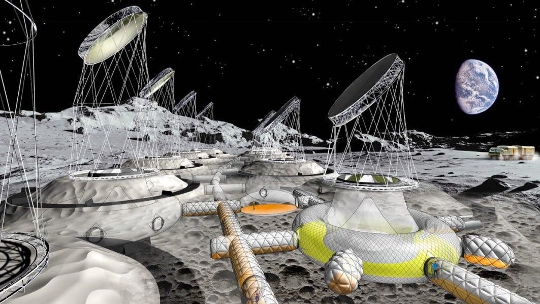 An illustration of the inflatable structures buried in lunar regolith.  (Illustration: Thomas Herzig et al.)