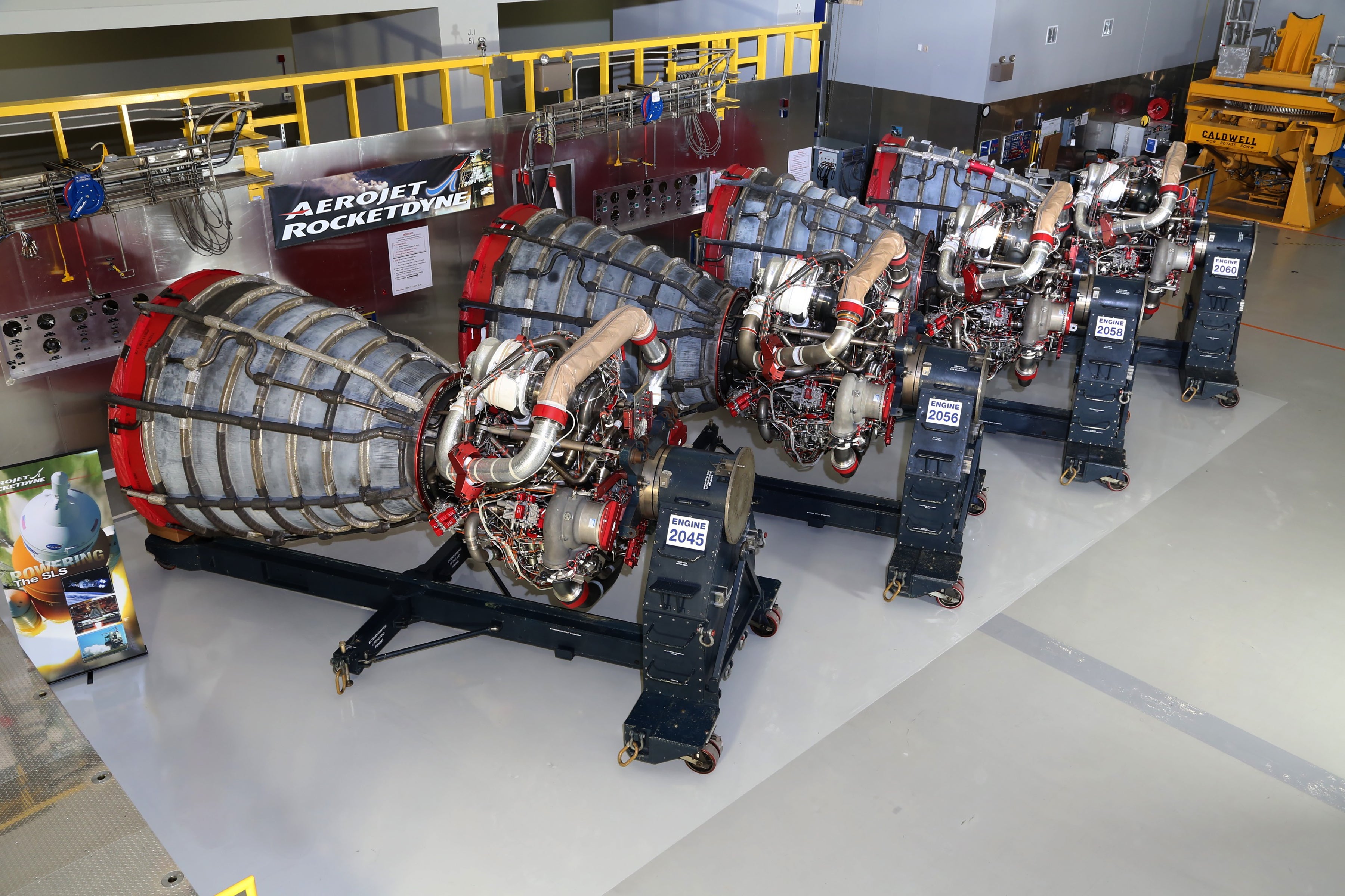 The four RS-25 engines used in the Block 1 SLS configuration.  (Photo: Aerojet Rocketdyne)