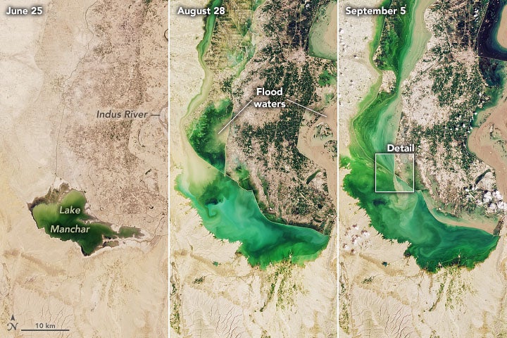 Lake Manchar from June to September 2022. (Photo: Landsat 8, Landsat 9)