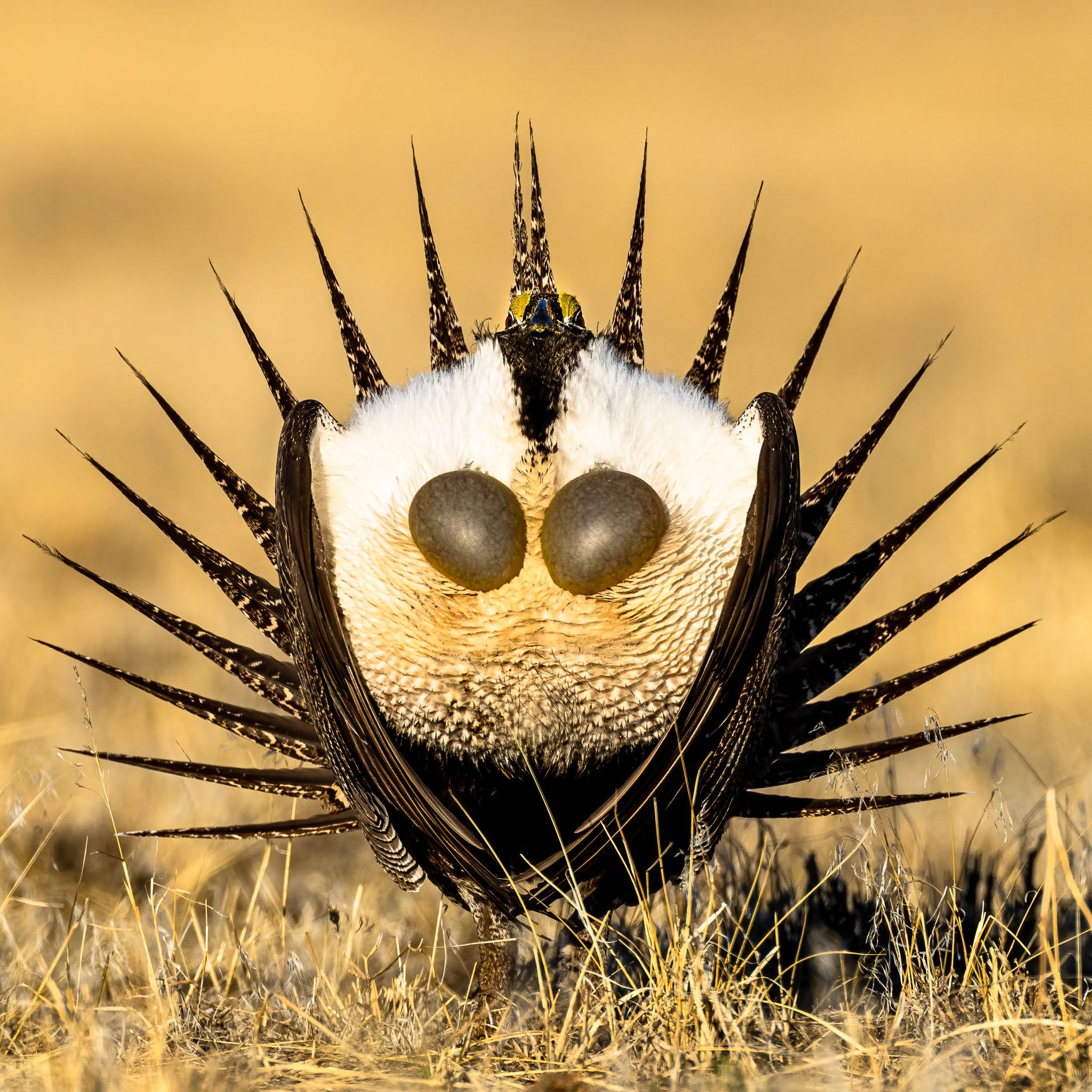 A male sage grouse can barely see over his own ridiculous plumage. (Photo: Ly Dang)