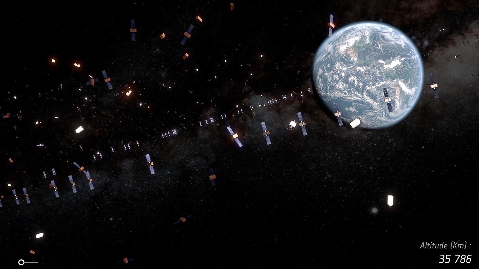 A growing number of satellites in low Earth orbit is increasing the chances of collisions in space. (Illustration: ESA)