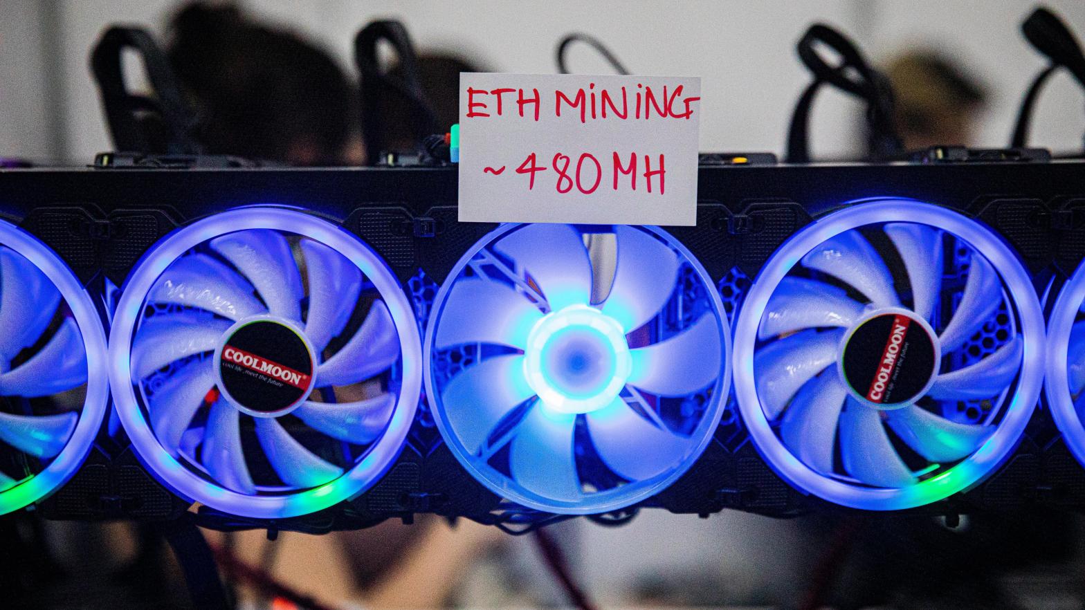 A machine for mining ether on display at a crypto convention in Thailand. (Photo: Lauren DeCicca, Getty Images)