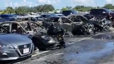 Eight Cars Burn Down in Stadium Parking Lot Due to Unattended Grill