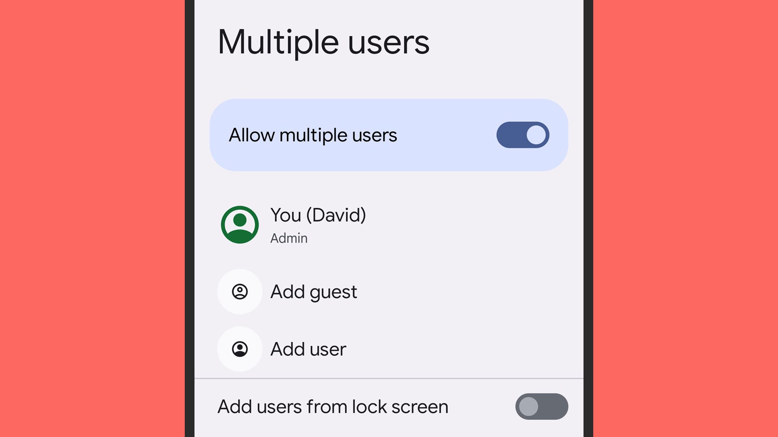 First, you need to enable multiple users. (Screenshot: Android)