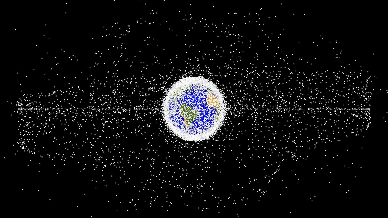 A simulation of the debris orbiting Earth. (Image: NASA ODPO)