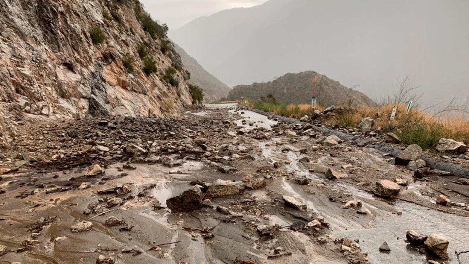 Mudslides closed part of Highway SR-38 in the San Bernardino Mountains, California September 2022. The mud flows and flash flooding occurred in parts of the San Bernardino Mountains where there are burn scars, areas where there's little vegetation to hold the soil, from the 2020 wildfires.  (Photo: Caltrans District 8, AP)