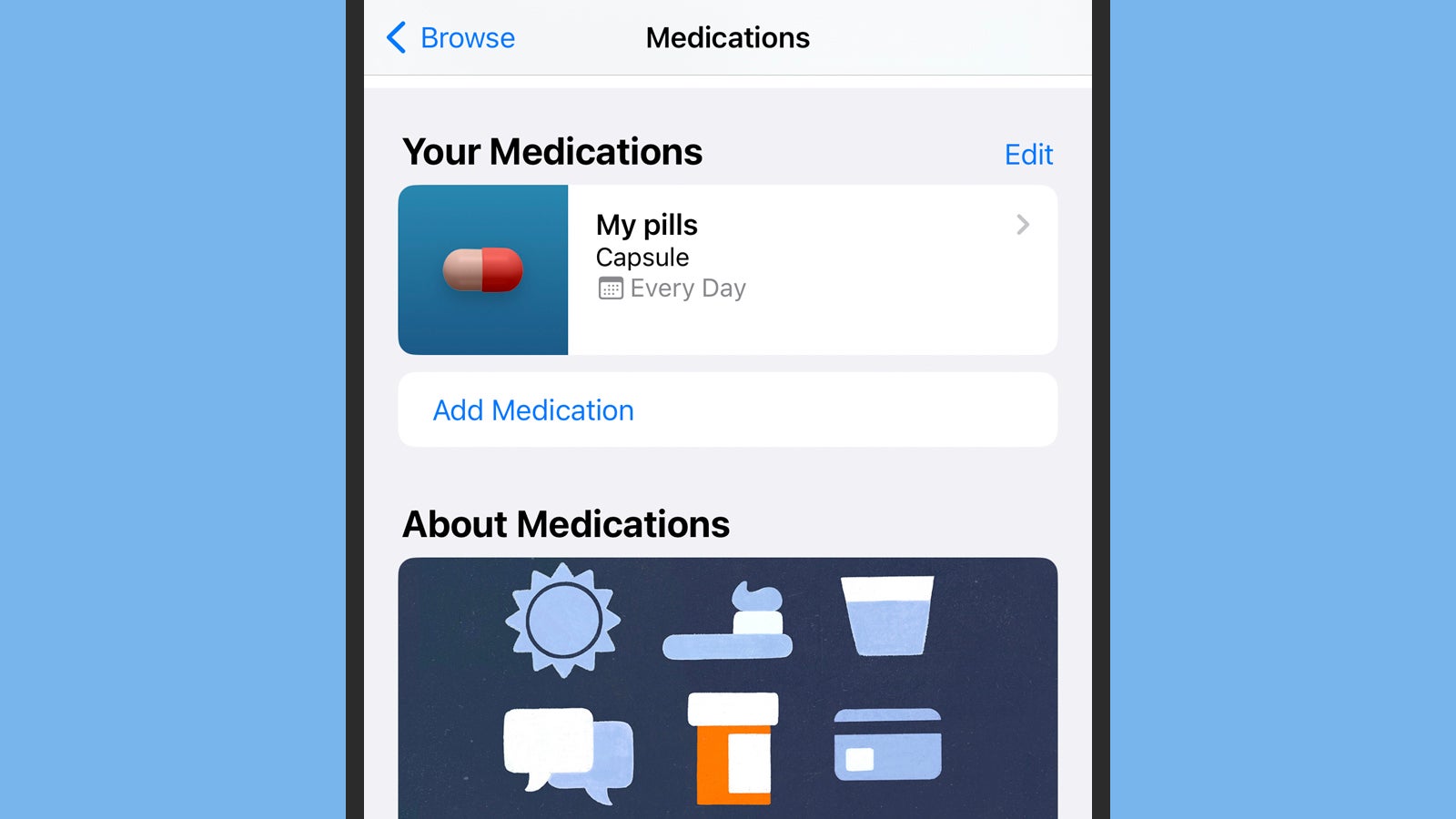 Don't lose track of where you're up to with your medication. (Screenshot: iOS)