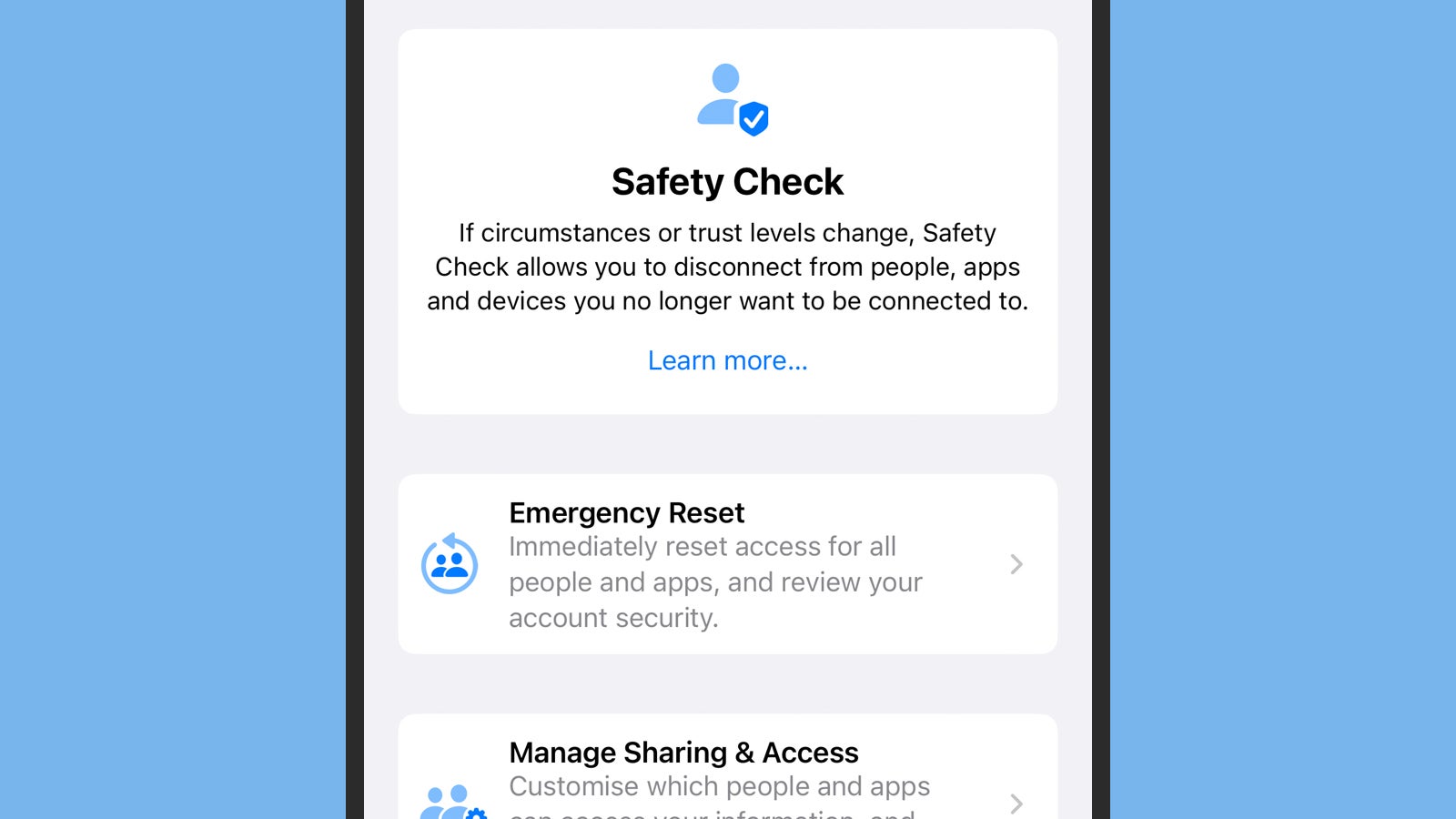 Safety Check can keep other people out of your phone. (Screenshot: iOS)